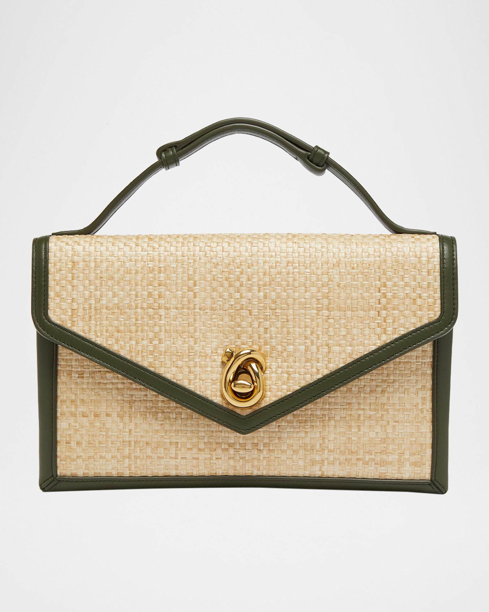Bottega Veneta Knot-Lock Raffia Clutch Bag | Neiman Marcus