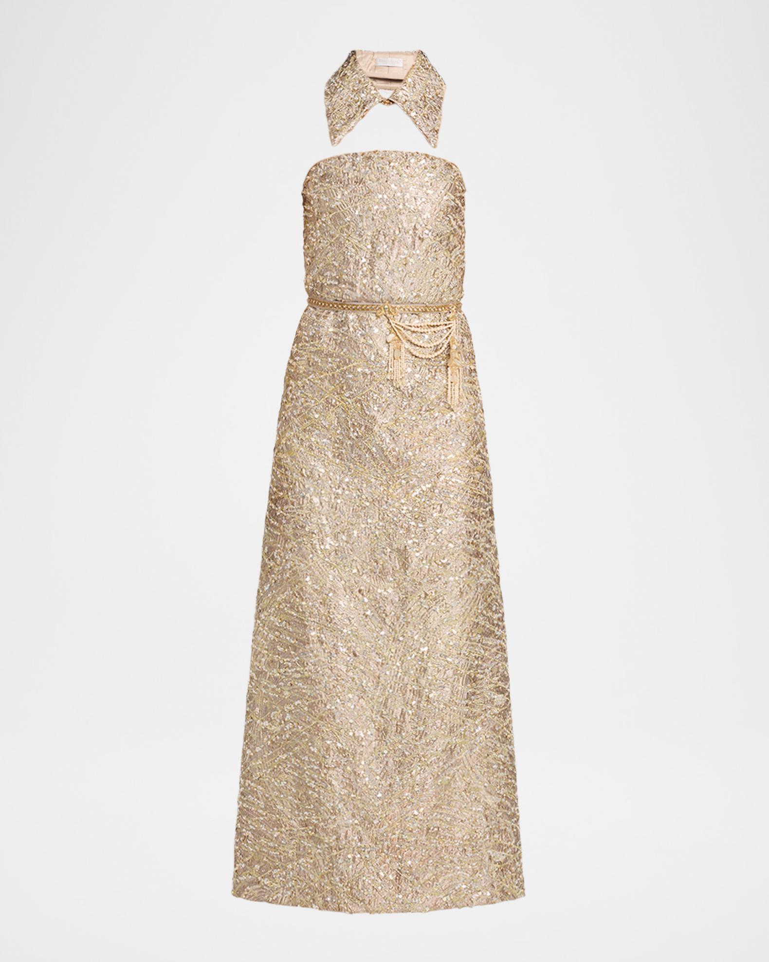 Reem Acra Collared Strapless Embellished Midi Cocktail Dress
