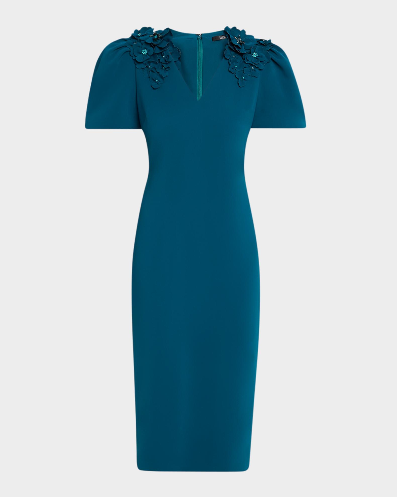 bodycon midi dress with short sleeves Badgley Mischka Floral Applique Dress, Dark Teal, Women's, 2 size:EU 44 -  EU 44 Sandro Paris Lt Blue evening-dress 3L) support efficient inventory
