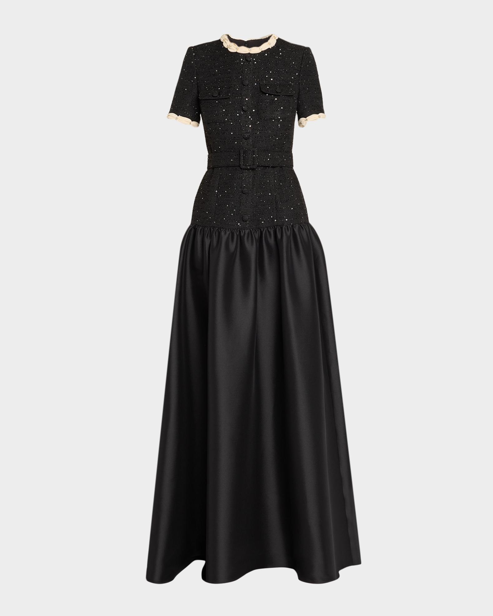 tweed bridesmaid dresses Badgley Mischka A-Line Sequin & Mikado Gown, Black, Women's, 10 Badgley Mischkas short