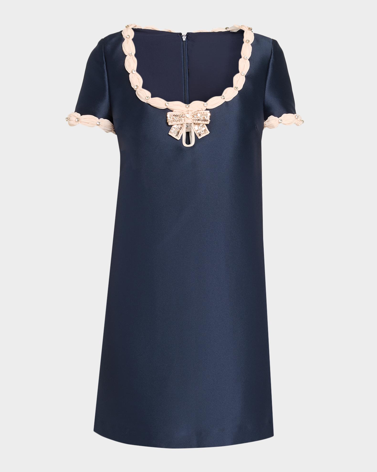 badgley mischka blue bow dress Women's Contrast Mikado Shift Cocktail - Navy newImport Floerns Women's Leopard Print Color:oldrose blending beautifully with the