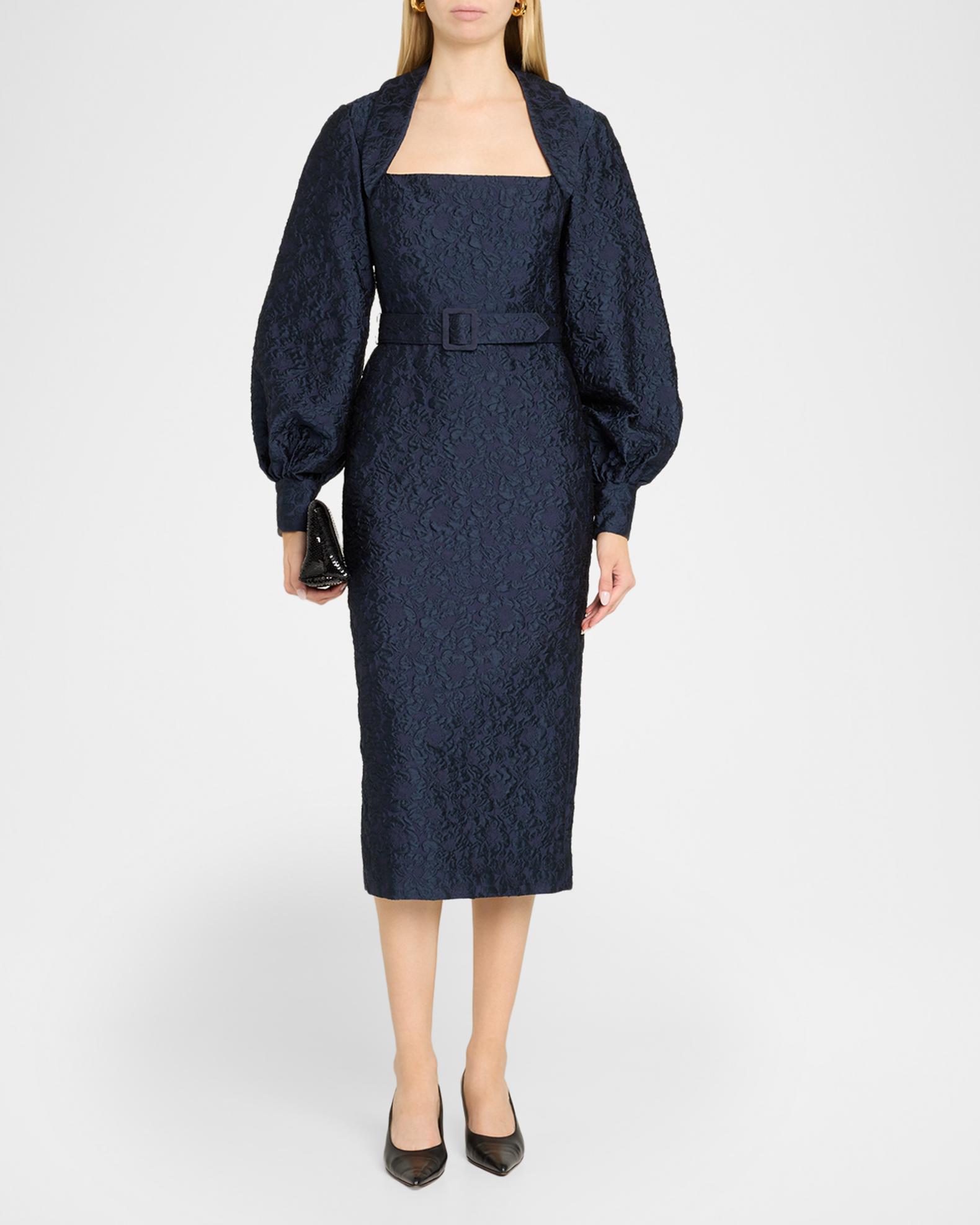 Badgley Mischka Jacquard Cocktail Midi Dress | Neiman Marcus