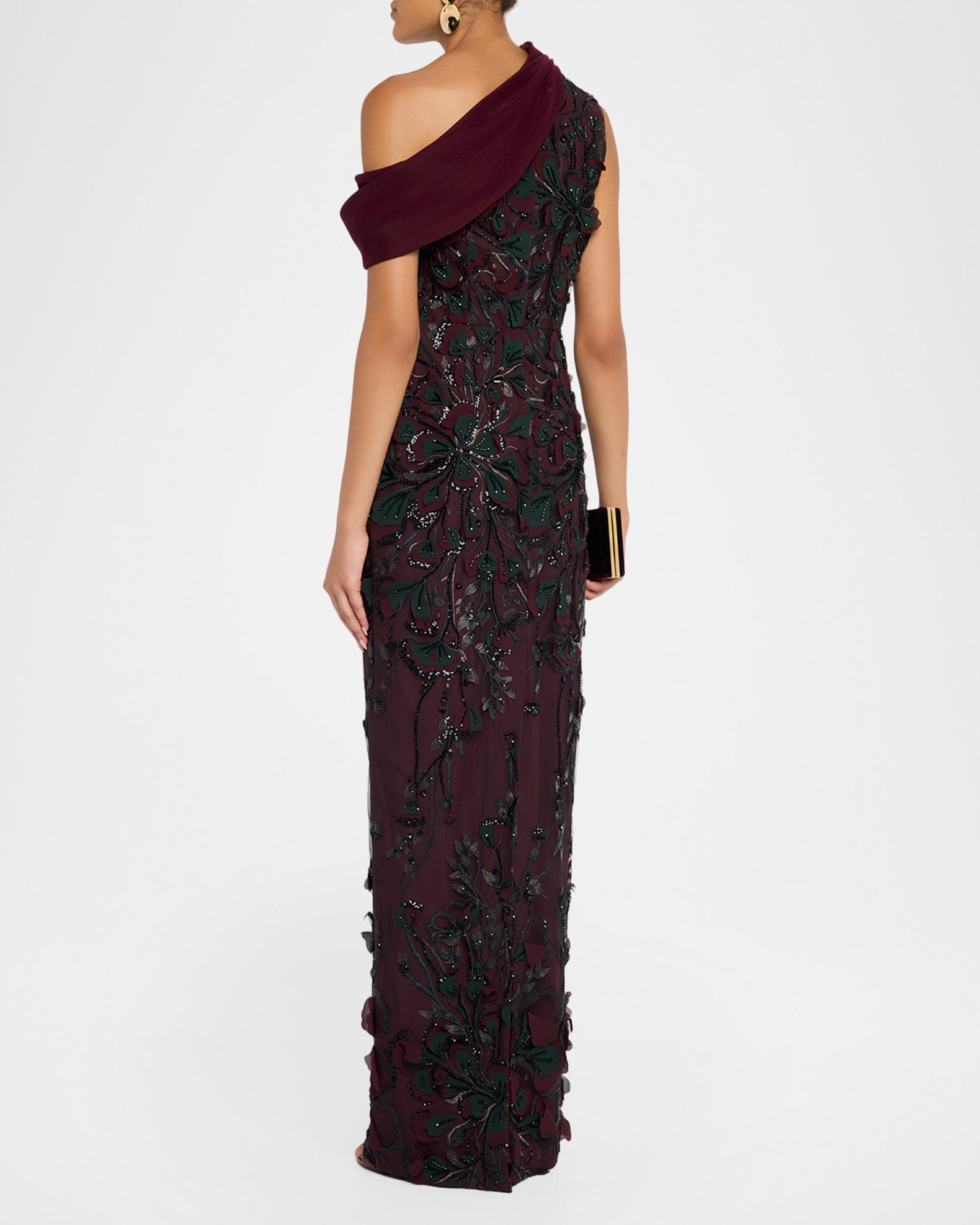badgley mischka burgundy dress Embroidered One-Shoulder Column Gown spring26add Color:As Pictures SHEIN ICON Women's Backless Ebay Cap Sleeve