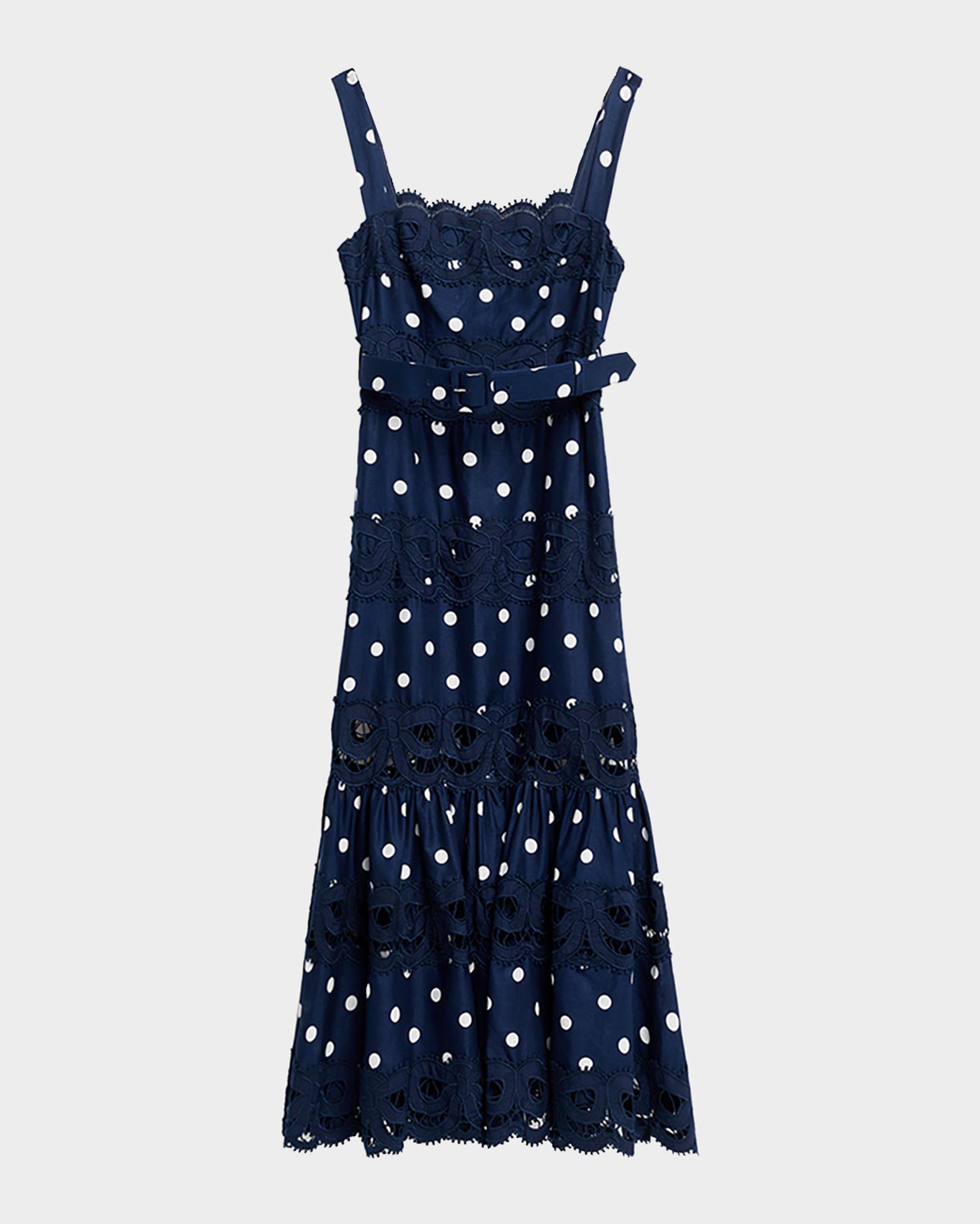 Self-Portrait Polka Dot Linen Midi Dress | Neiman Marcus