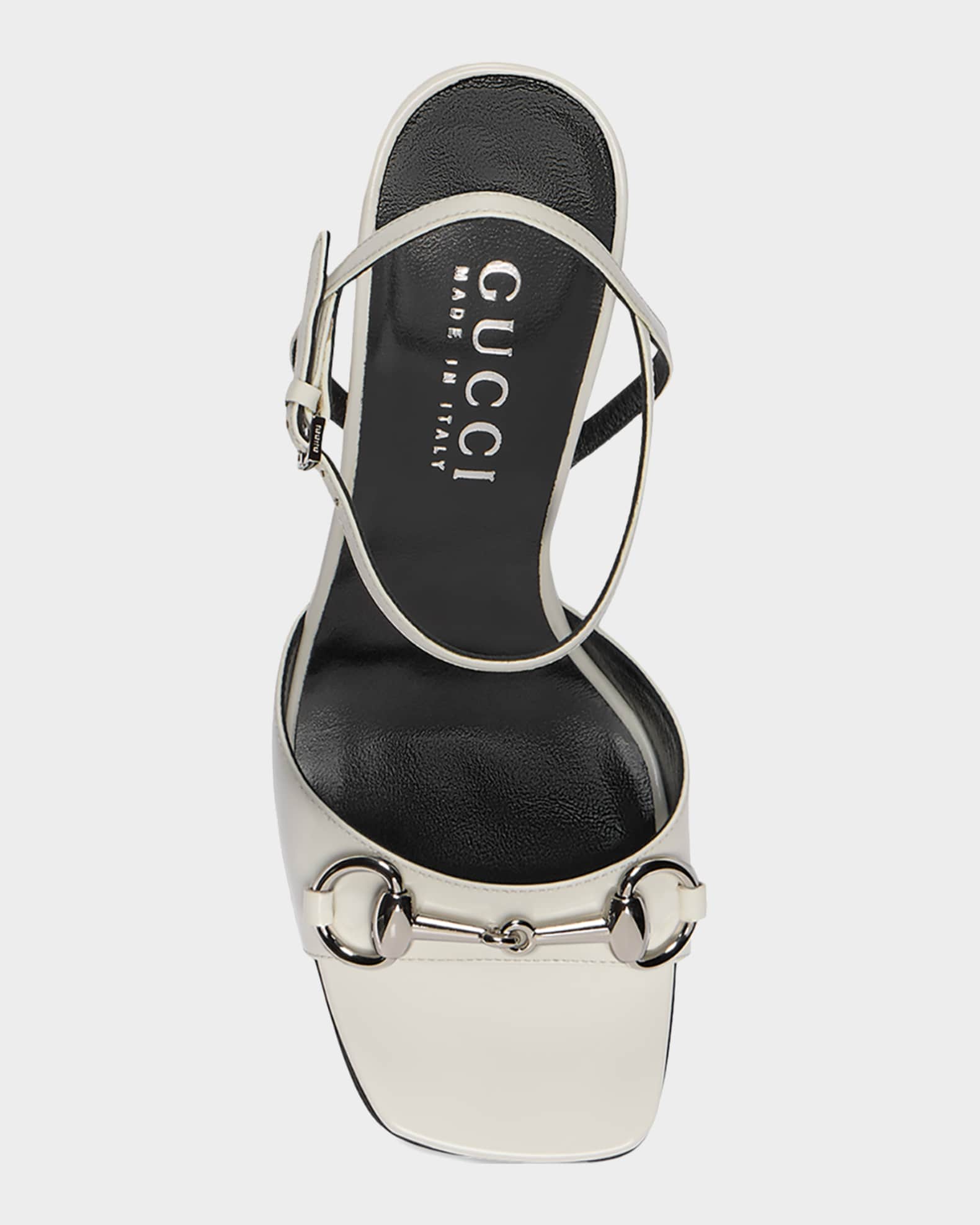 Gucci 85mm Signora Patent Leather Sandals with Horsebit | Neiman