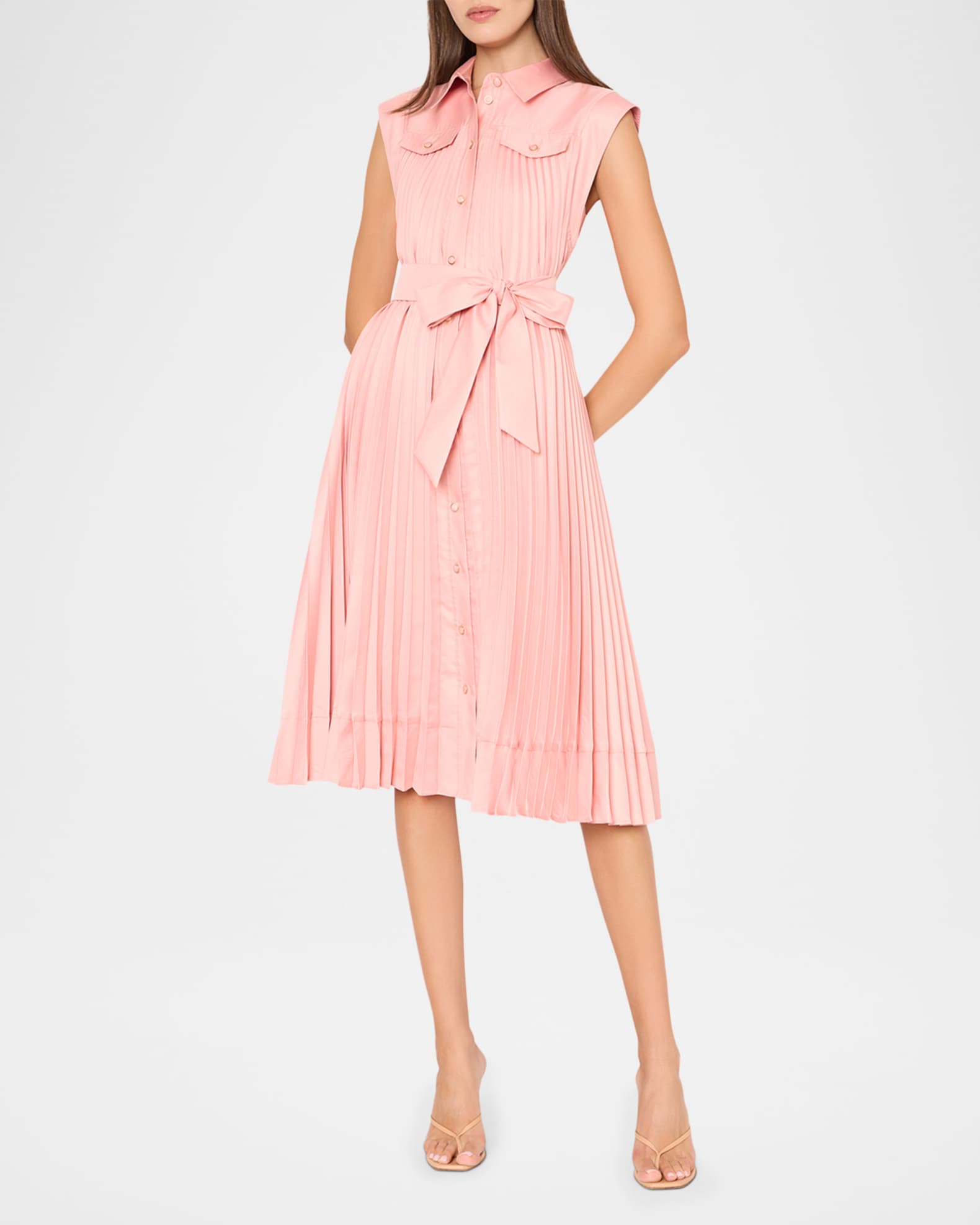 milly pleated gg midi dress Milly Johanna Pleated Twill Midi Dress