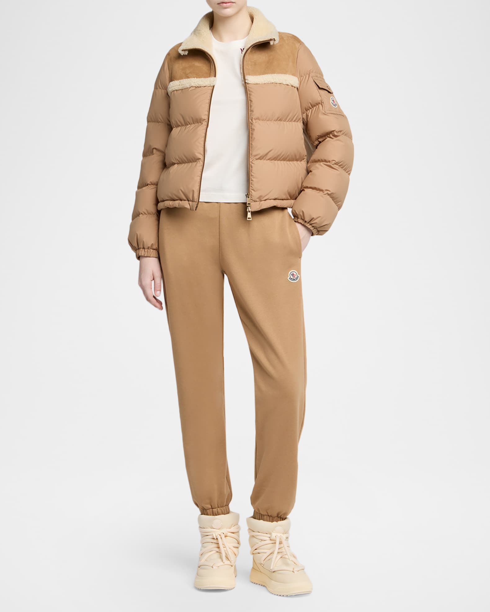 Moncler Aurore Puffer Coat with Shearling and Suede | Neiman Marcus