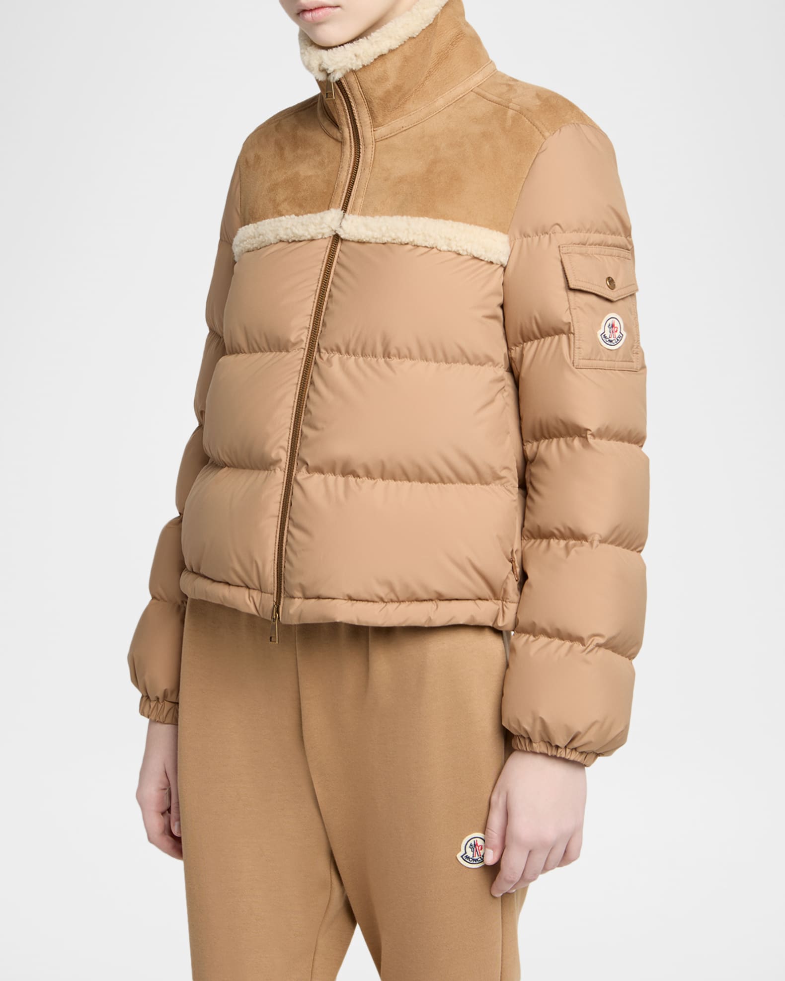 Moncler Aurore Puffer Coat with Shearling and Suede | Neiman Marcus