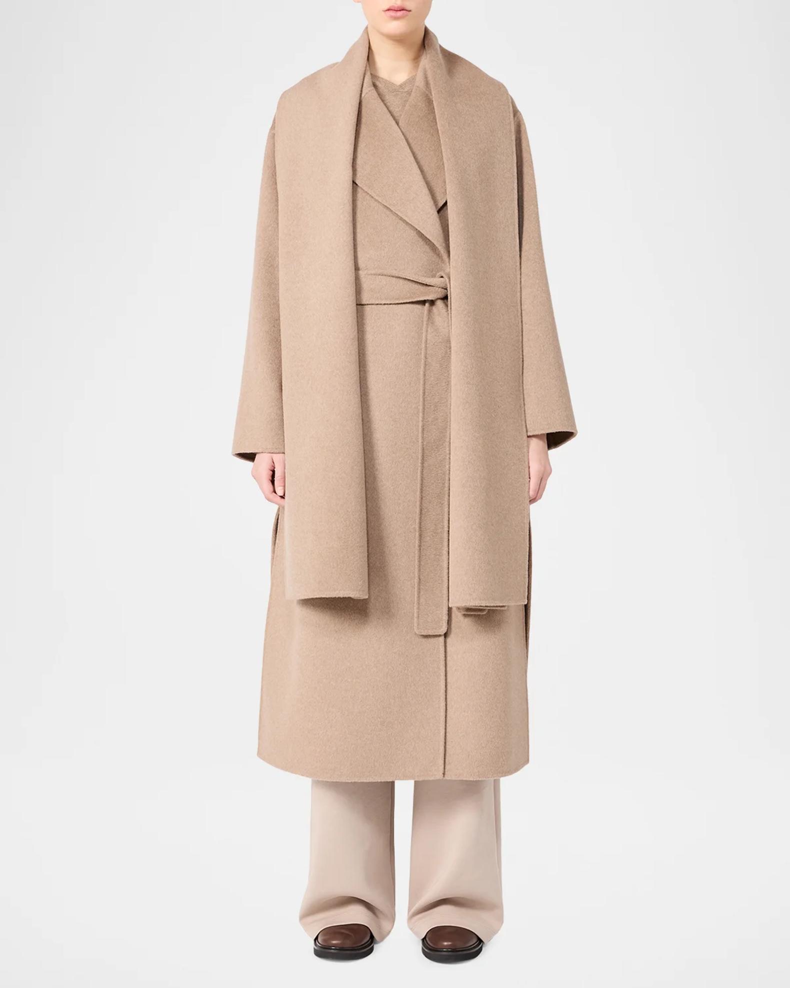 Max Mara Carisma Wool-Cashmere Wrap Coat With Scarf | Neiman Marcus