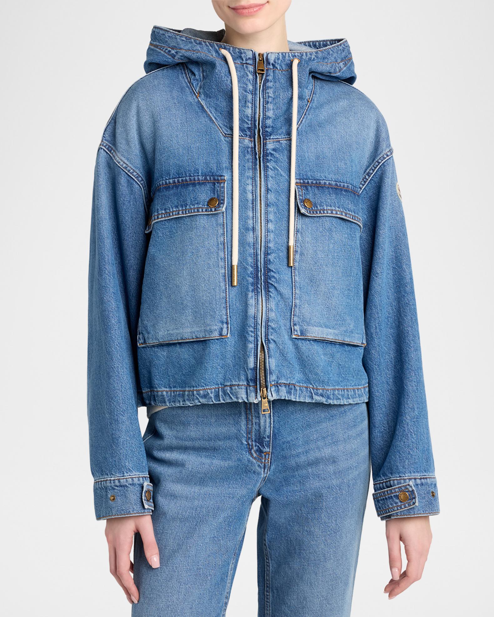 MONCLER RESINITE デニムジャケット ナイロン切替 パーカー Moncler Ecrevisse 3-in-1 Denim Down Jacket | Neiman Marcus