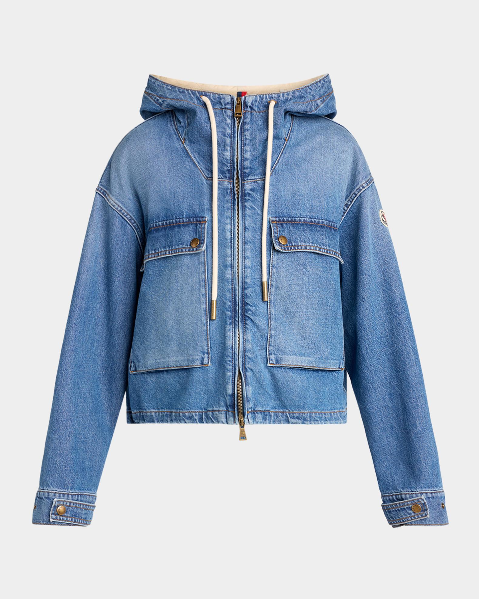 MONCLER RESINITE デニムジャケット ナイロン切替 パーカー Moncler Ecrevisse 3-in-1 Denim Down Jacket | Neiman Marcus