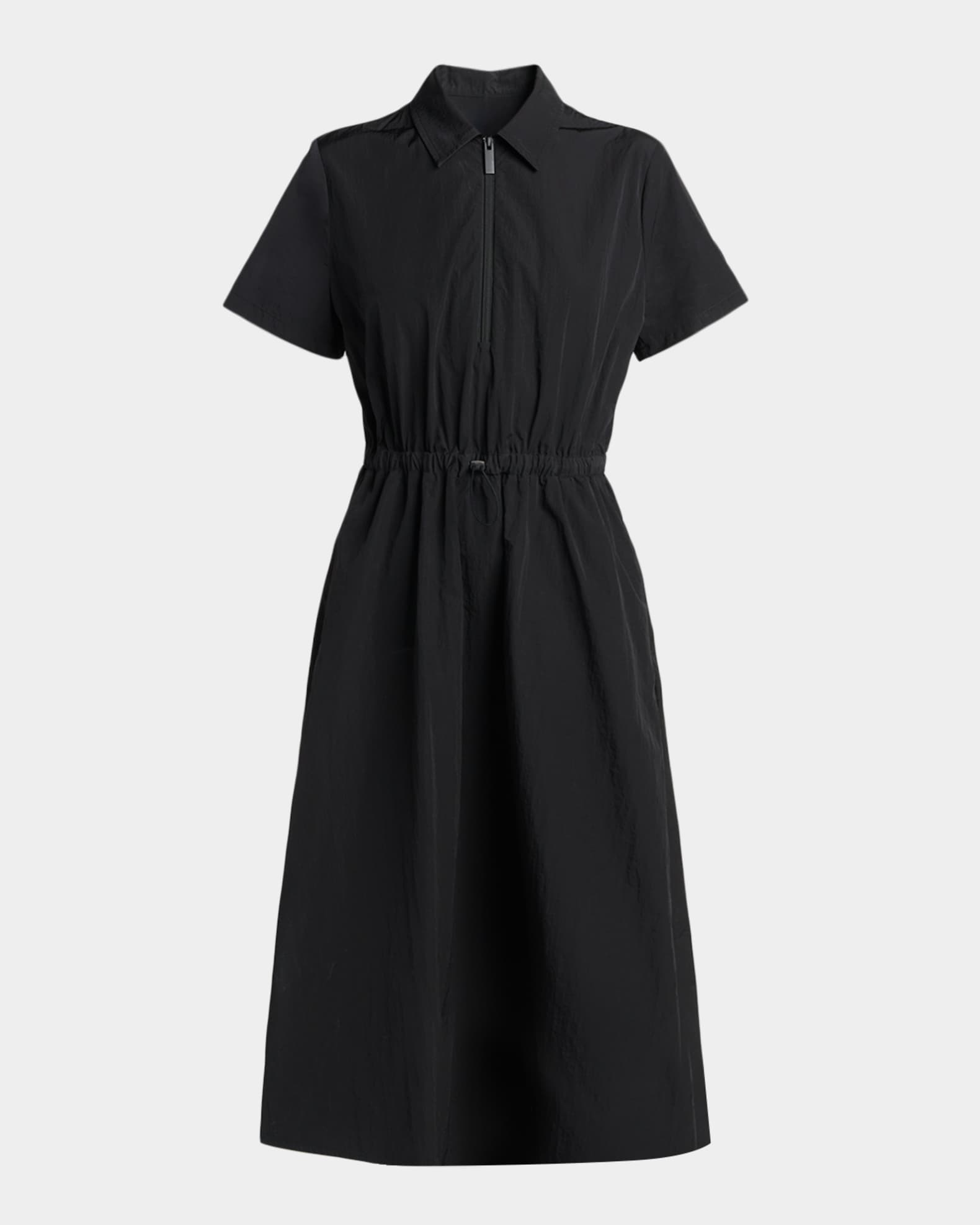 nylon midi dress Ruched Slit Shiny Nylon Midi Dress