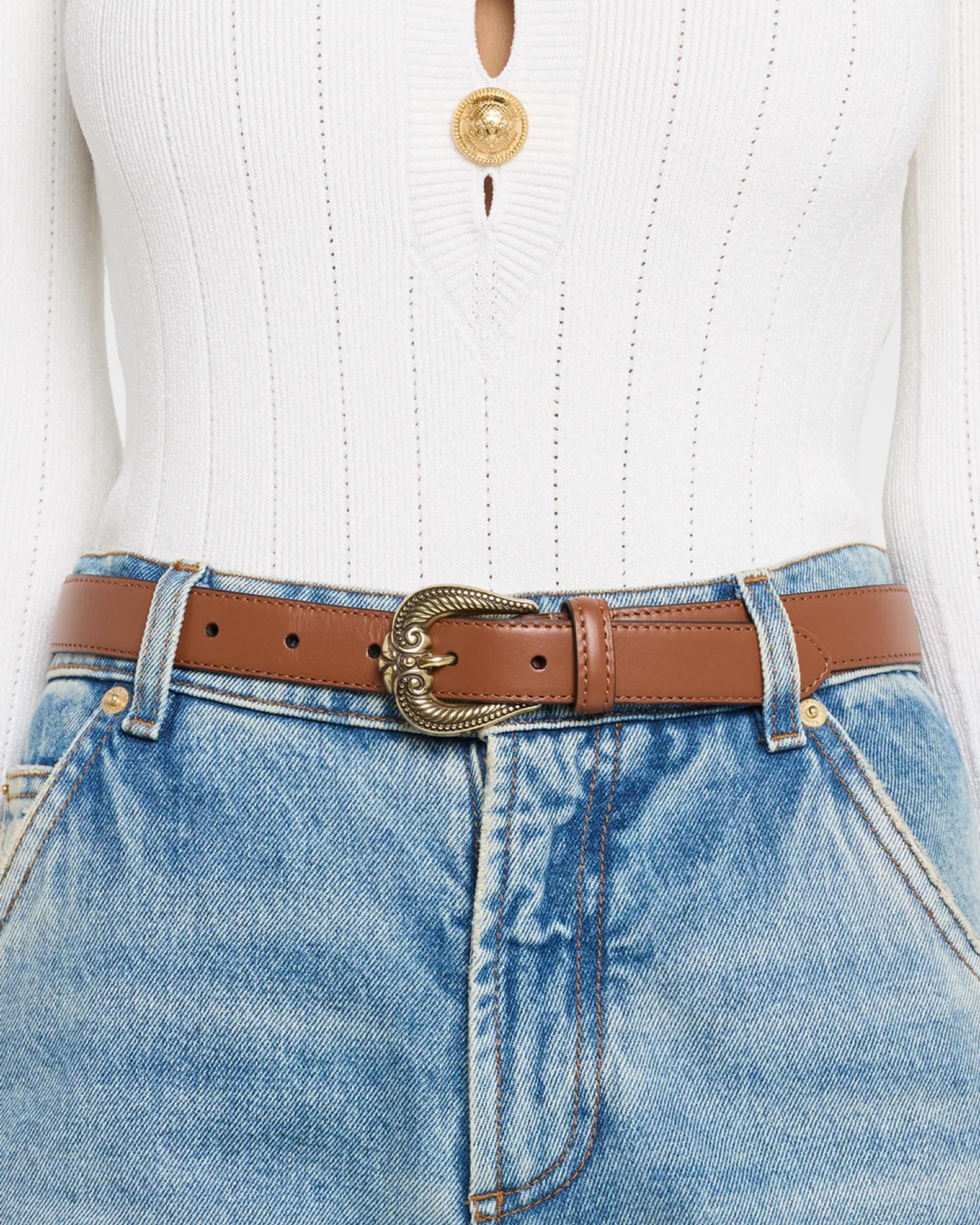 Etro Leather Belt with Paisley Buckle | Neiman Marcus