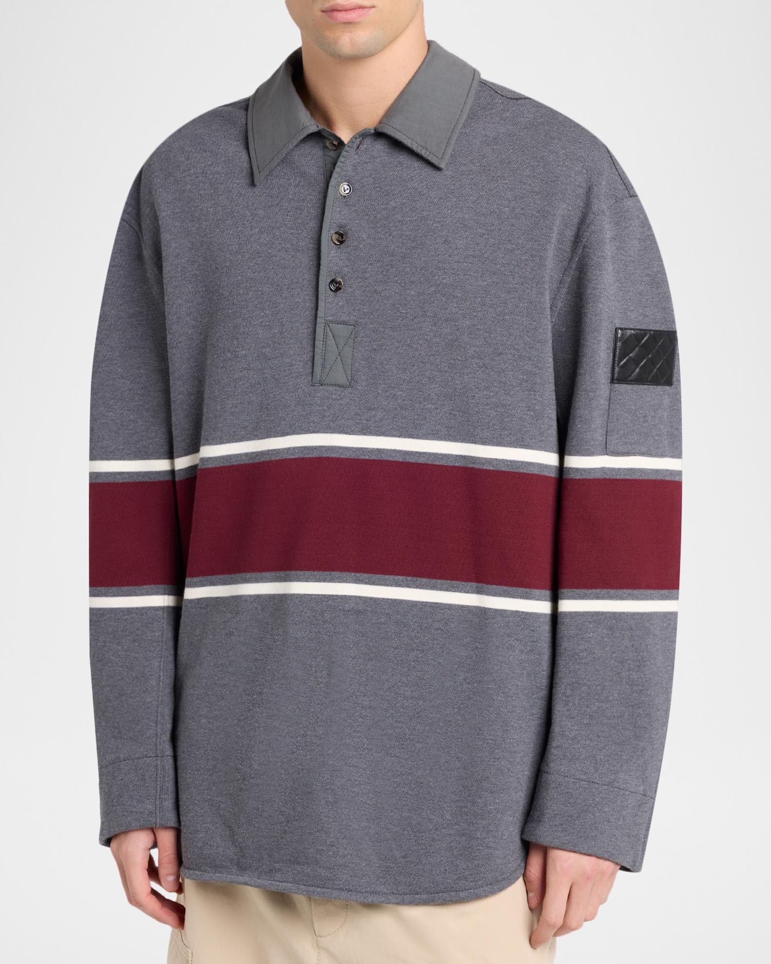 Bottega Veneta Men's Striped Cotton Fleece Polo Shirt | Neiman Marcus