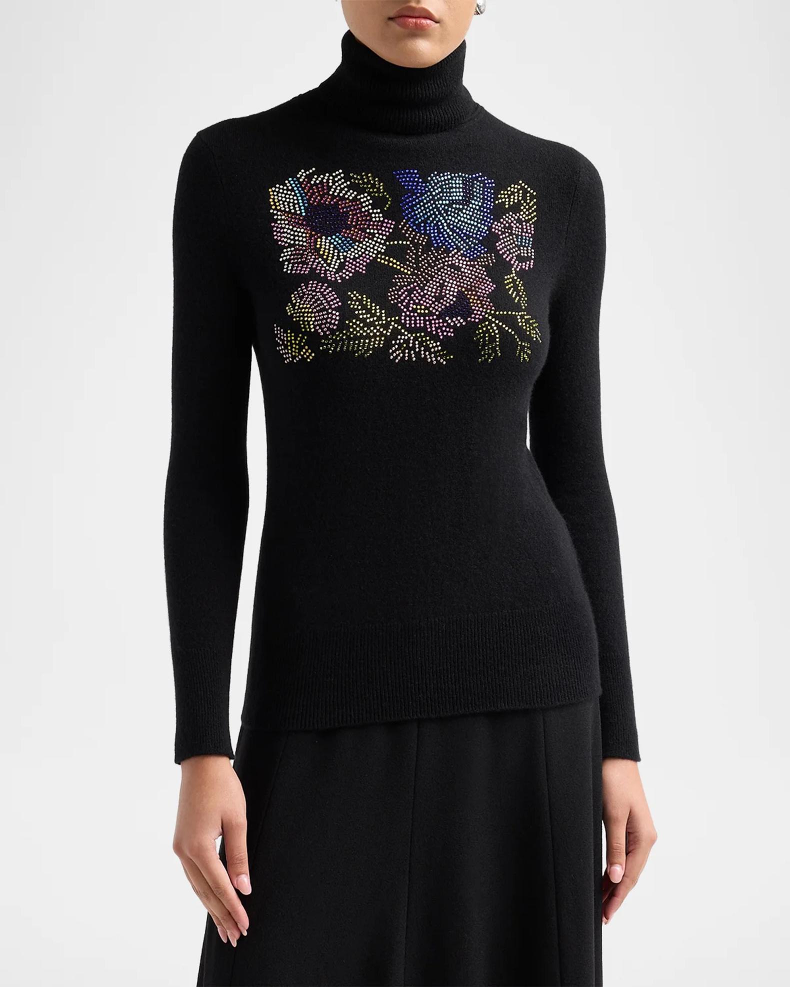 Libertine Mosaic Floral Embellished Cashmere Turtleneck Sweater
