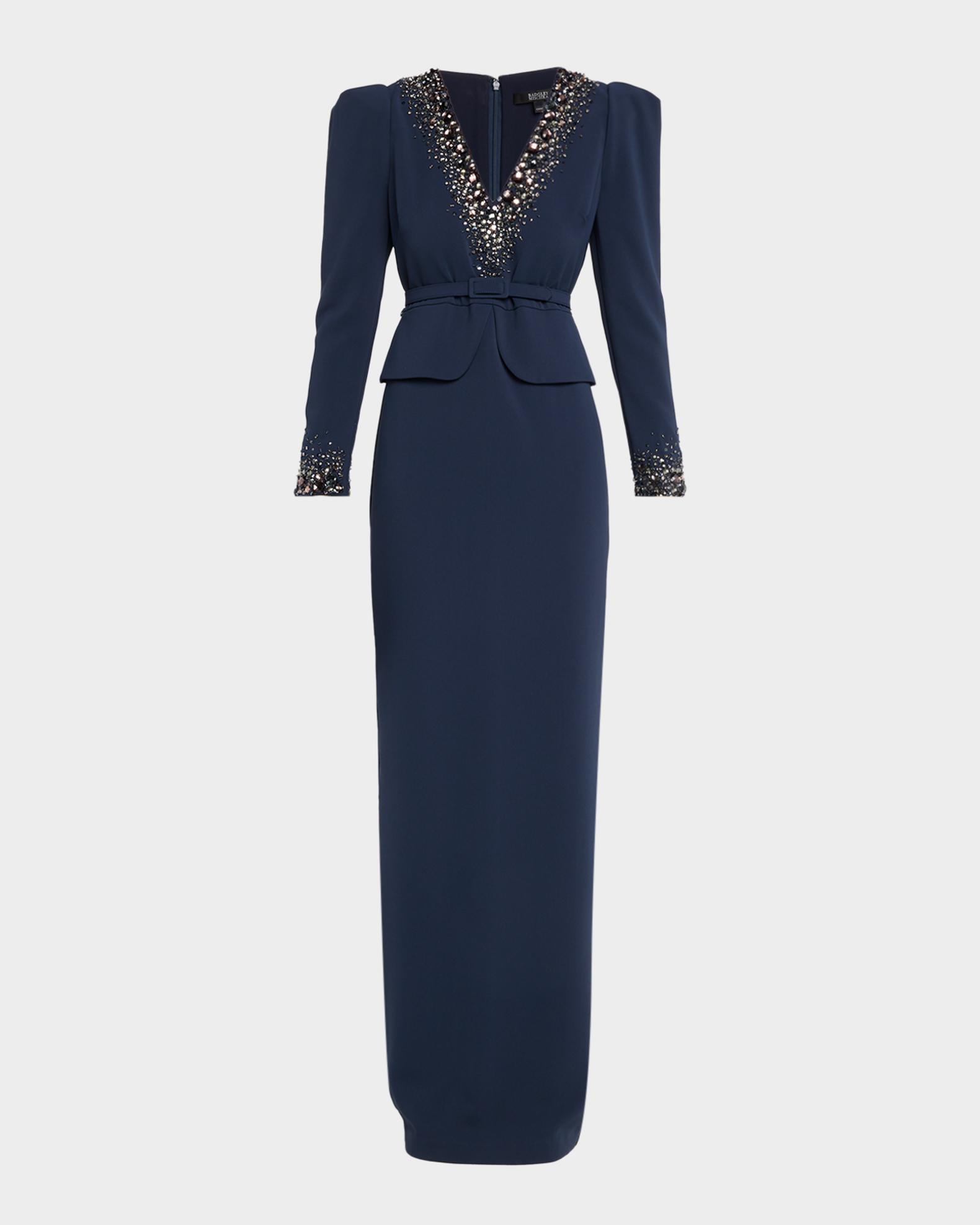 Badgley Mischka Crystal-Embellished Column Gown | Neiman Marcus