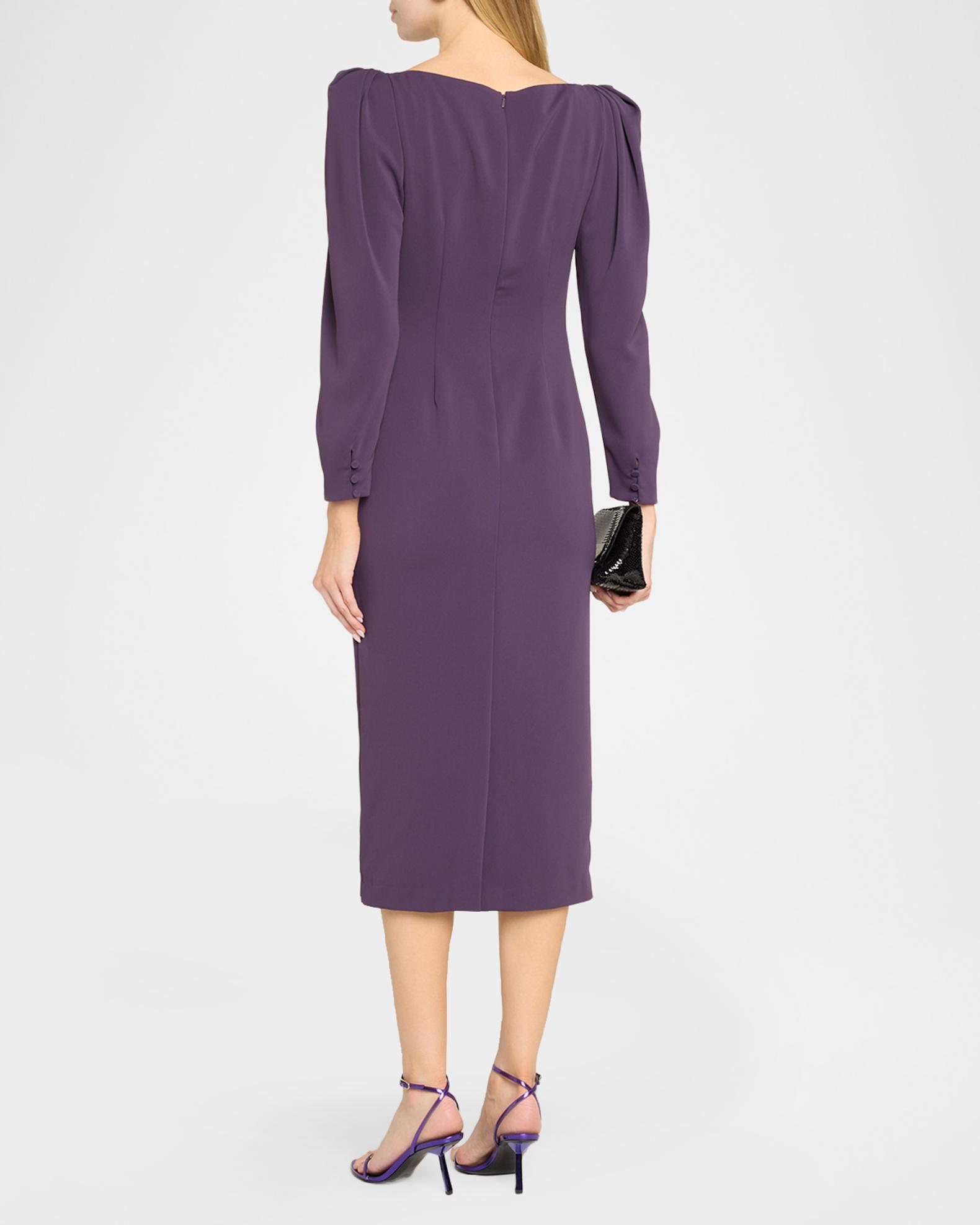 Badgley Mischka Beaded-Yoke Midi Sheath Dress | Neiman Marcus