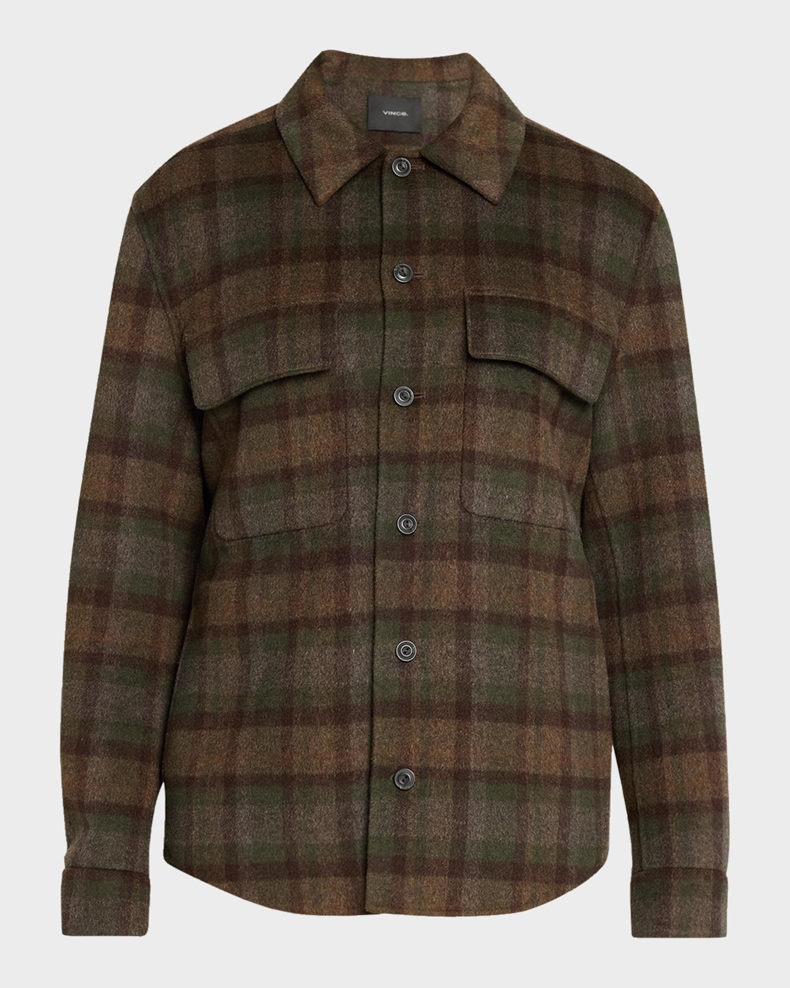 Vince Men's Plaid Double-Face Flap Pocket Overshirt | Neiman Marcus
