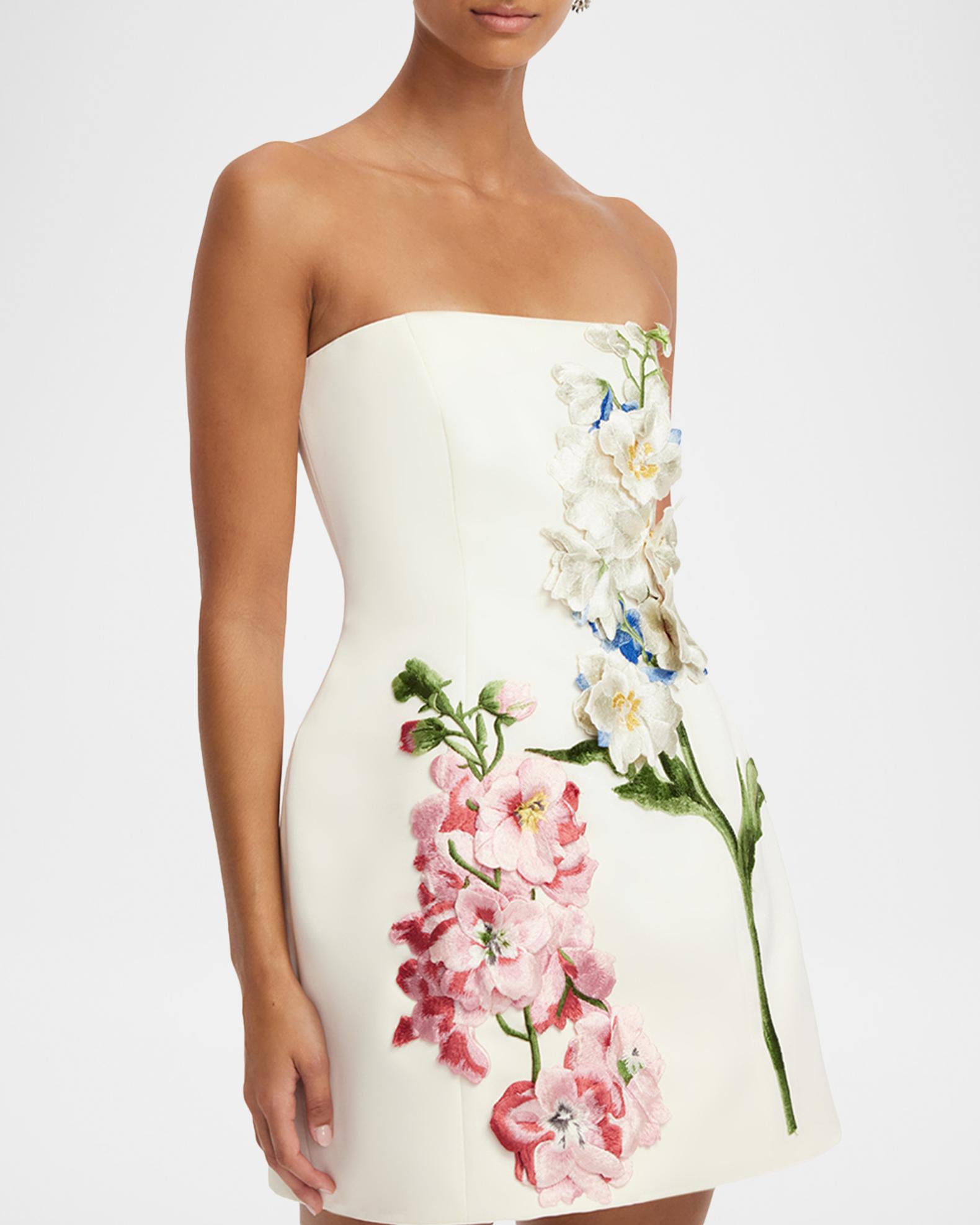 LEO LIN Roselle Strapless Embroidered Bustier Mini Dress | Neiman