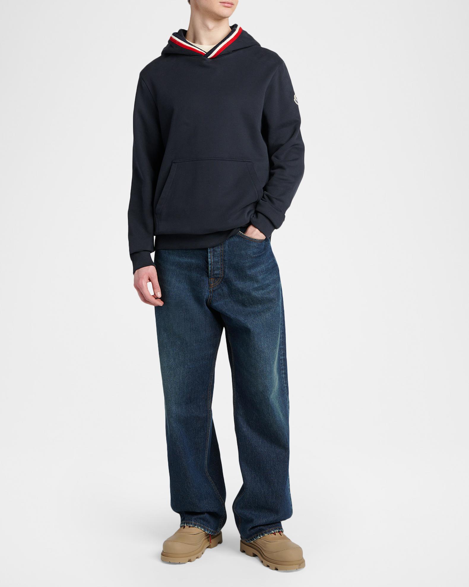 Moncler Men's Tricolor-Trim Cotton Hoodie | Neiman Marcus