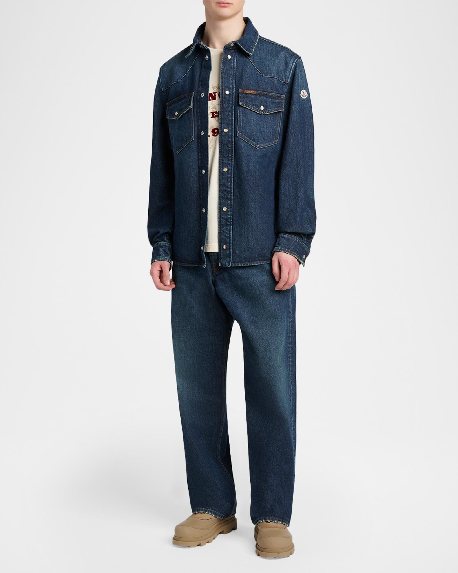 Moncler Men's Vintage Wash Denim Relaxed-Fit Jeans | Neiman Marcus