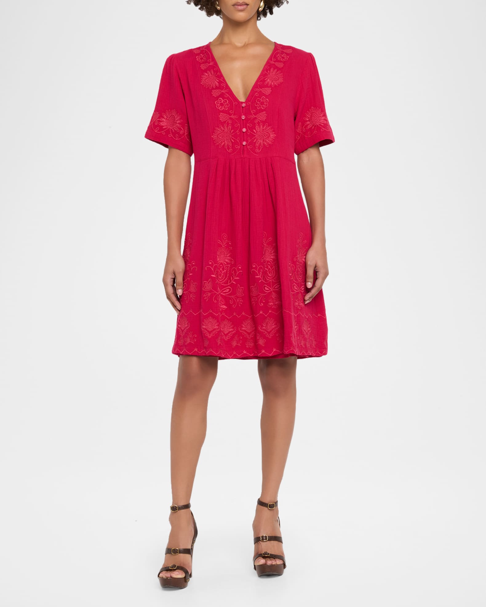 johnny was cotton dress Johnny Was Women's Short Sleeve Tiered Dress in Blue, Size XS, Floral