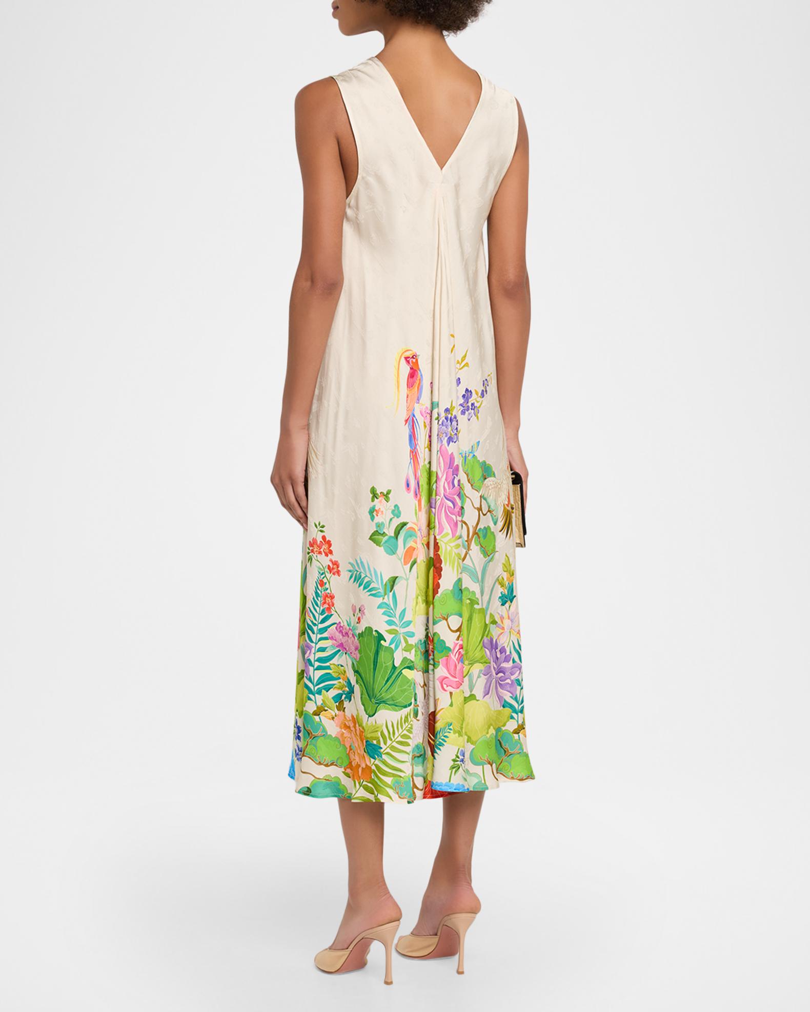 Johnny Was Eva Bias-Cut Floral Midi Dress | Neiman Marcus