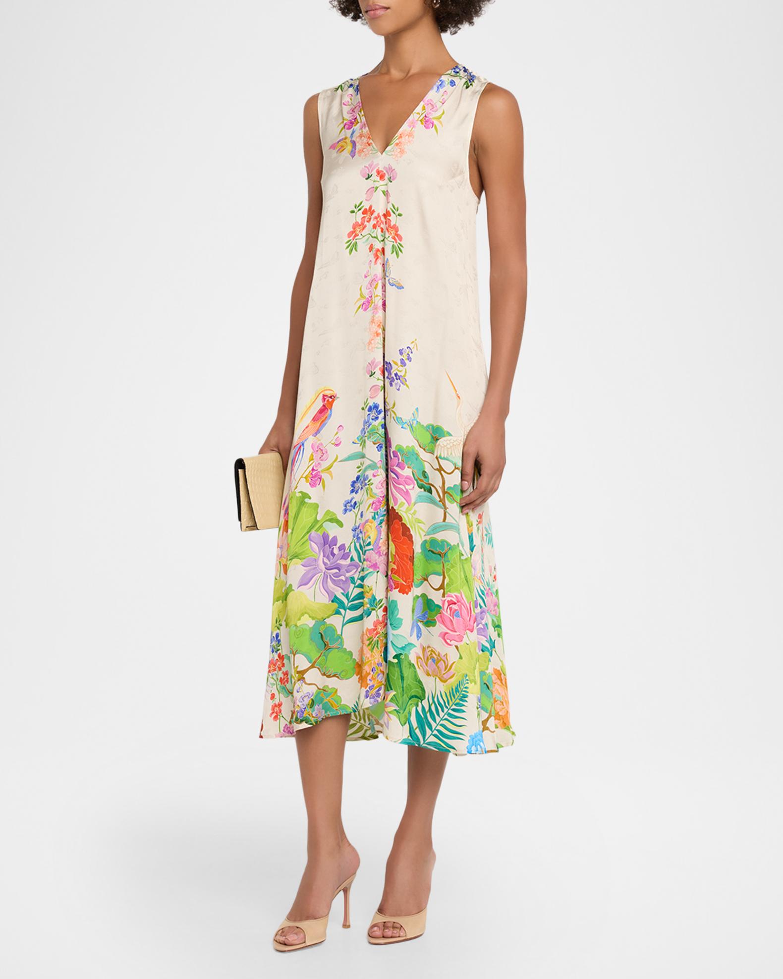 Johnny Was Eva Bias-Cut Floral Midi Dress | Neiman Marcus