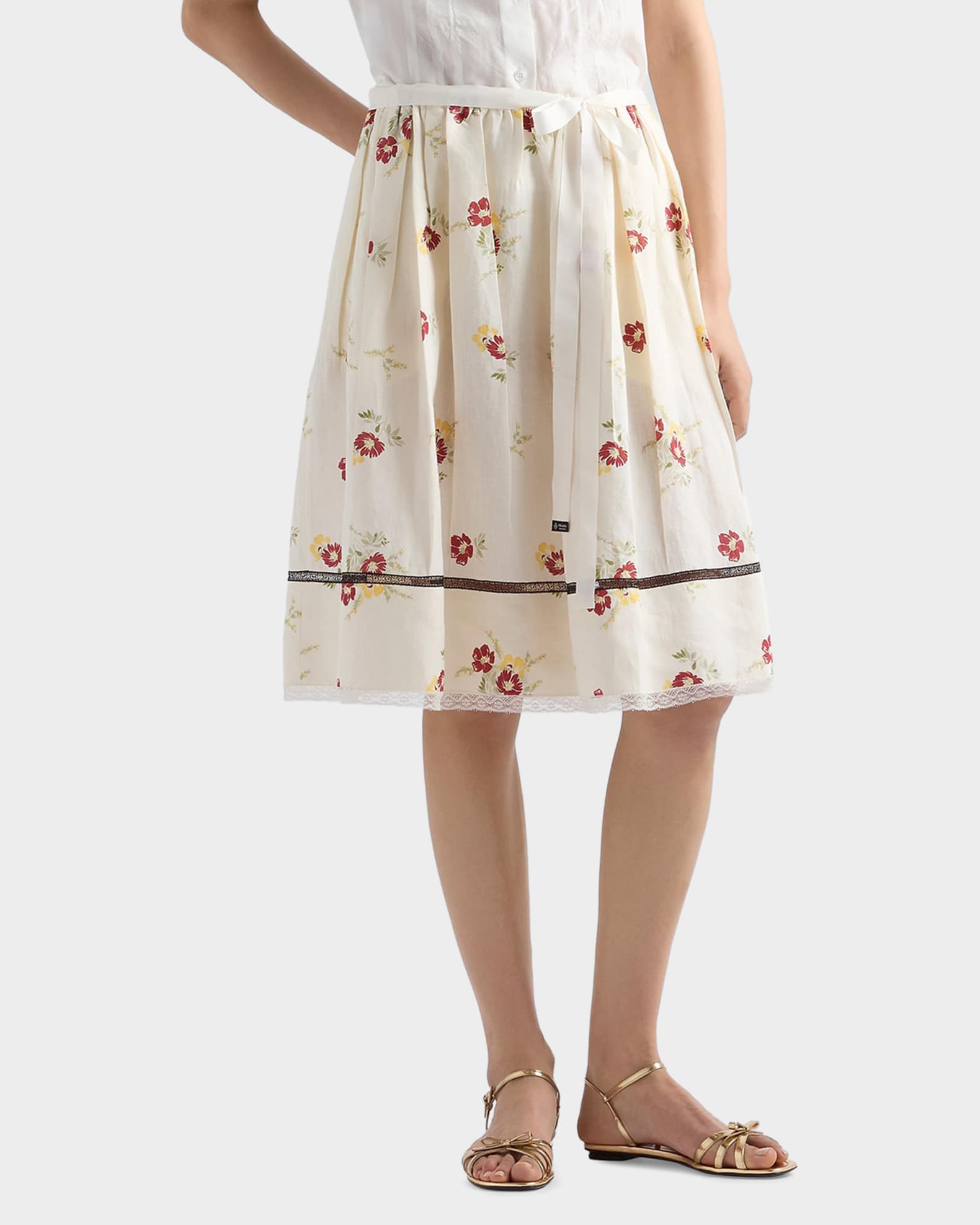 Prada Floral-Print Linen Skirt | Neiman Marcus