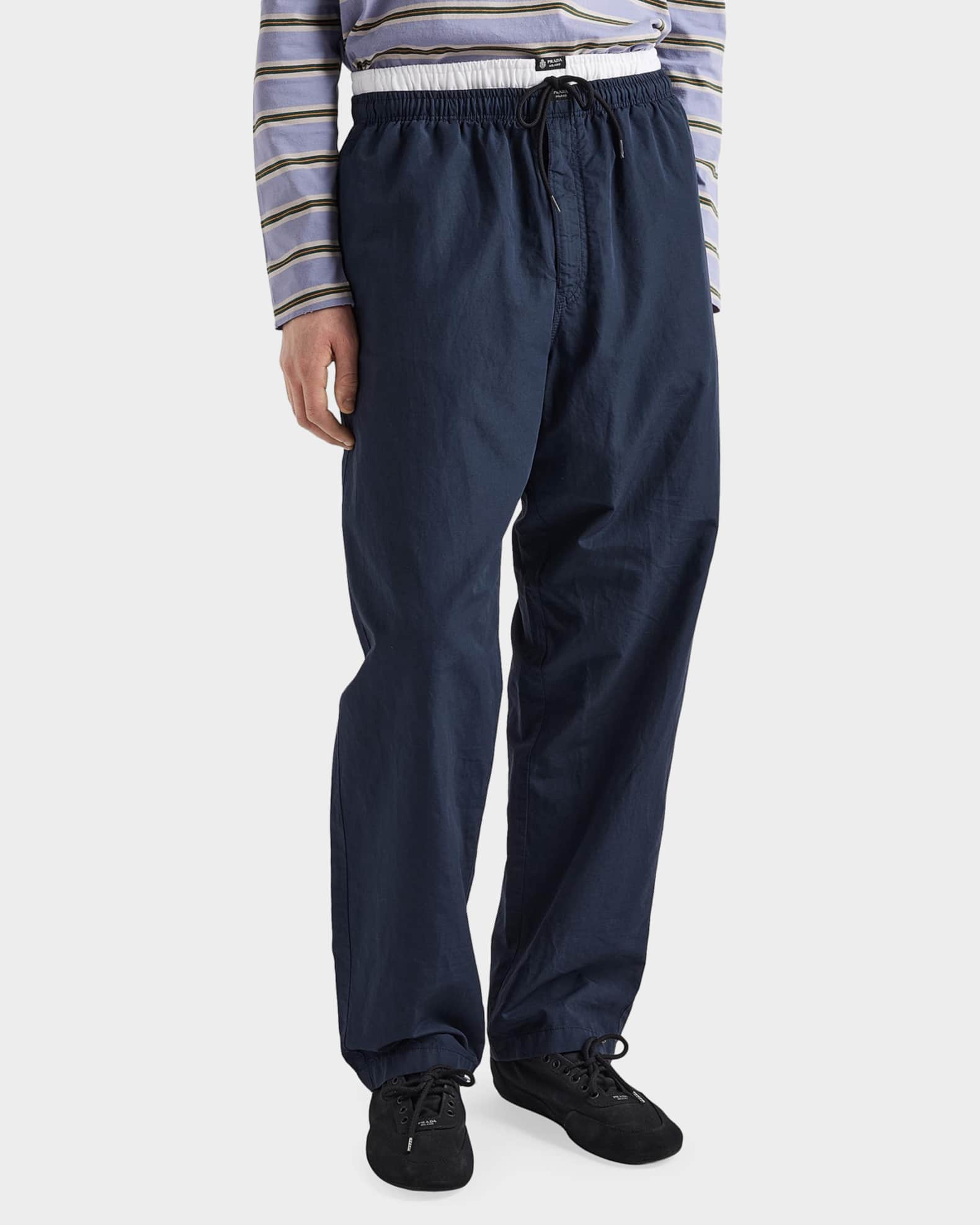Prada Men's Linen-Blend Wide-Leg Drawstring Pants | Neiman Marcus