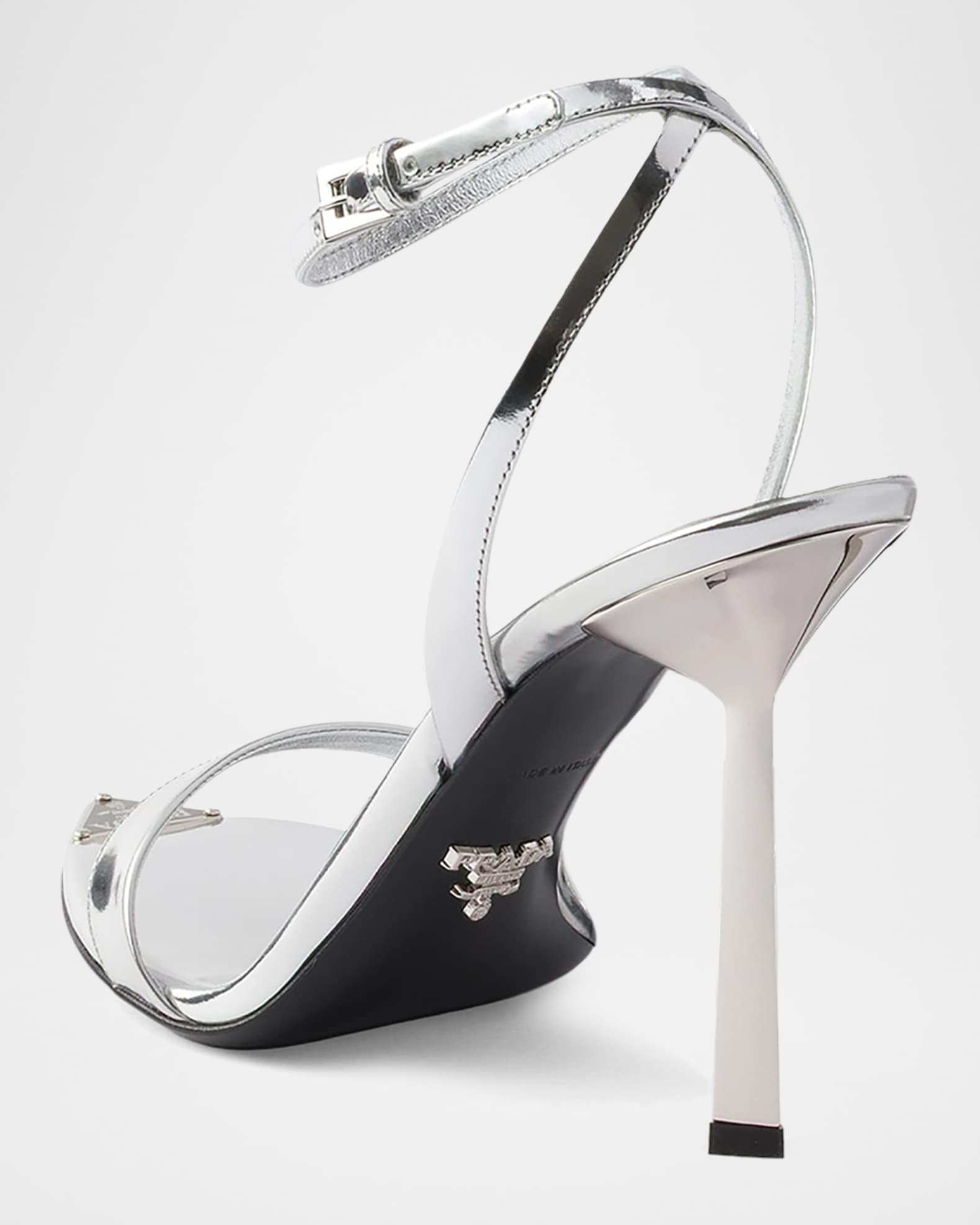 PRADA ブラック/シルバー ハイヒール Prada Metallic Leather High-Heeled Sandals | Neiman Marcus