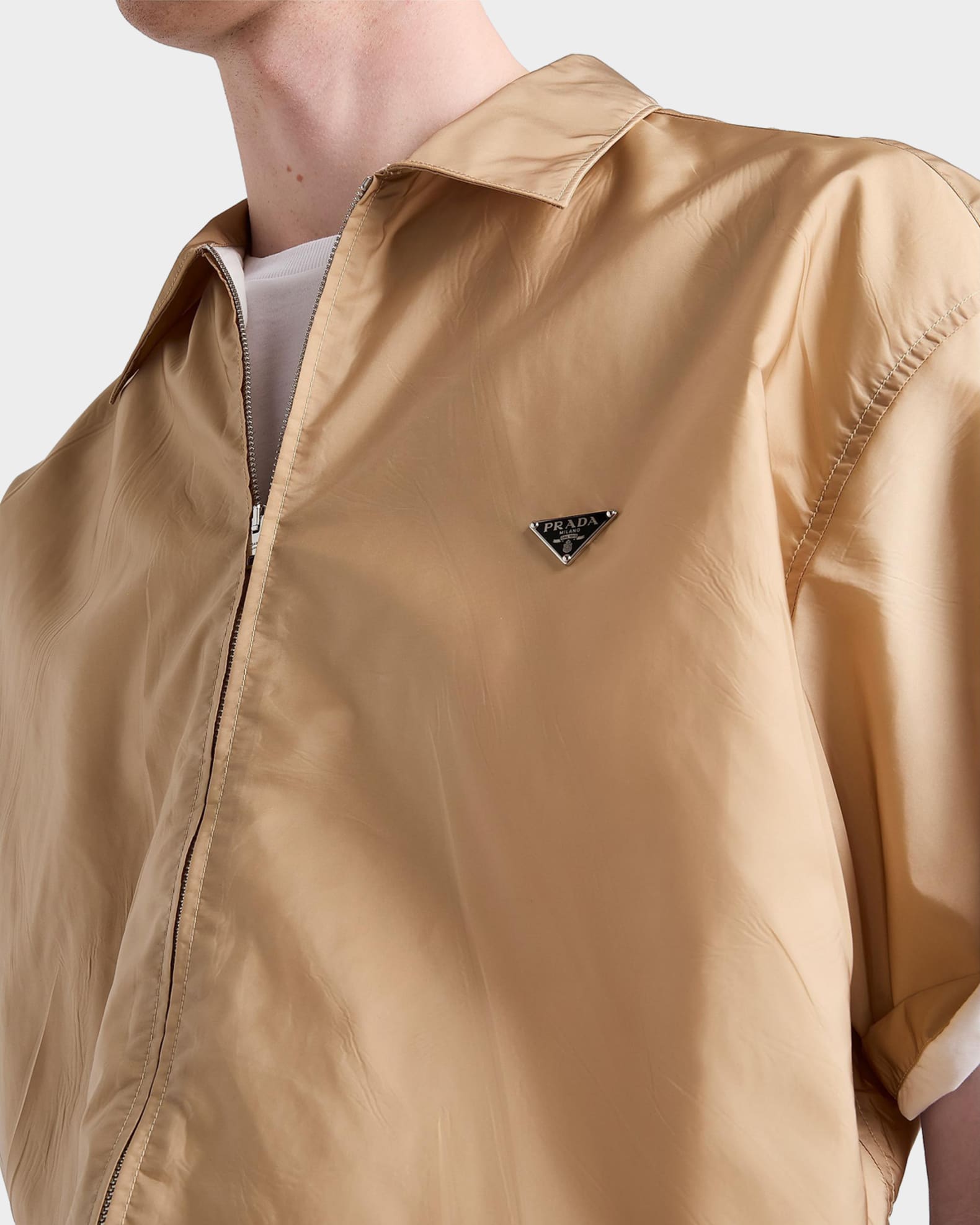 Prada Men's Short-Sleeved Re-Nylon Zipper Shirt | Neiman Marcus