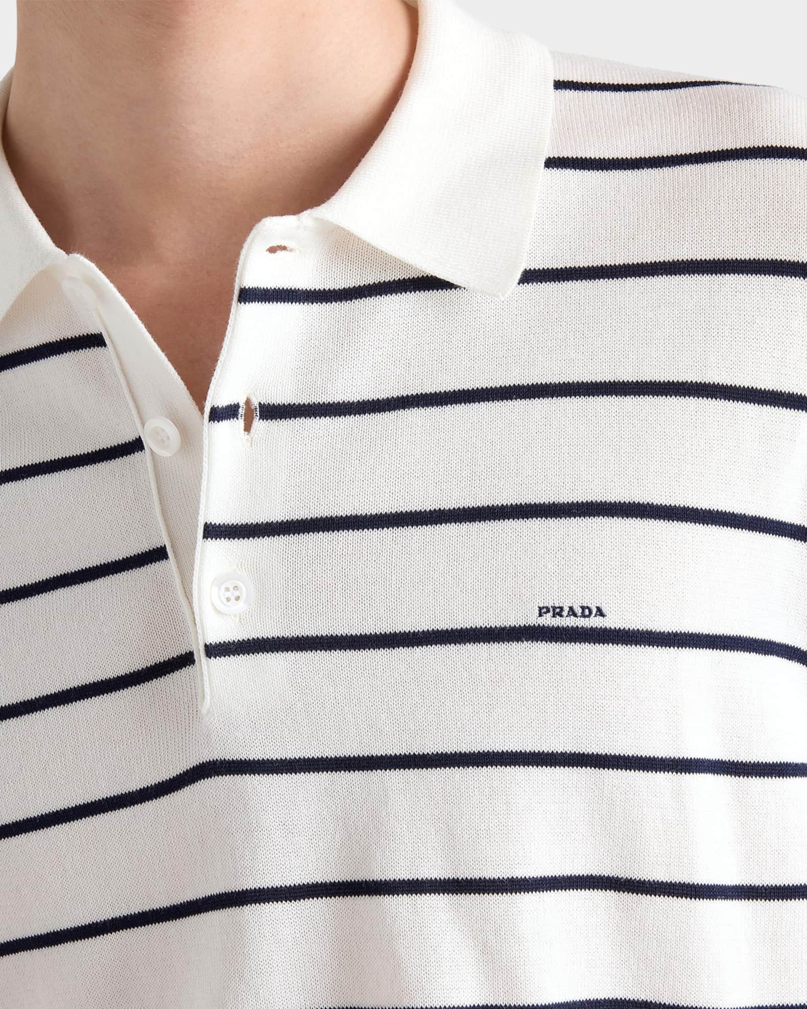 Prada Men's Short-Sleeved Striped Cotton Polo Shirt | Neiman Marcus