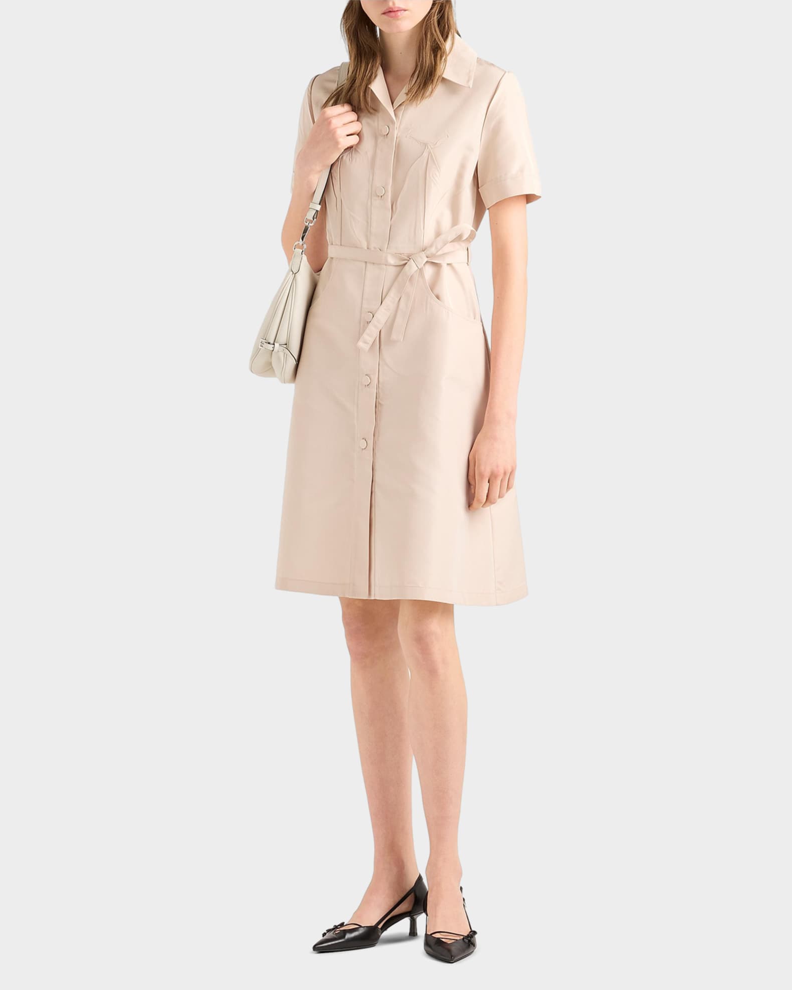 Prada Belted Silk Faille Shirt Dress | Neiman Marcus