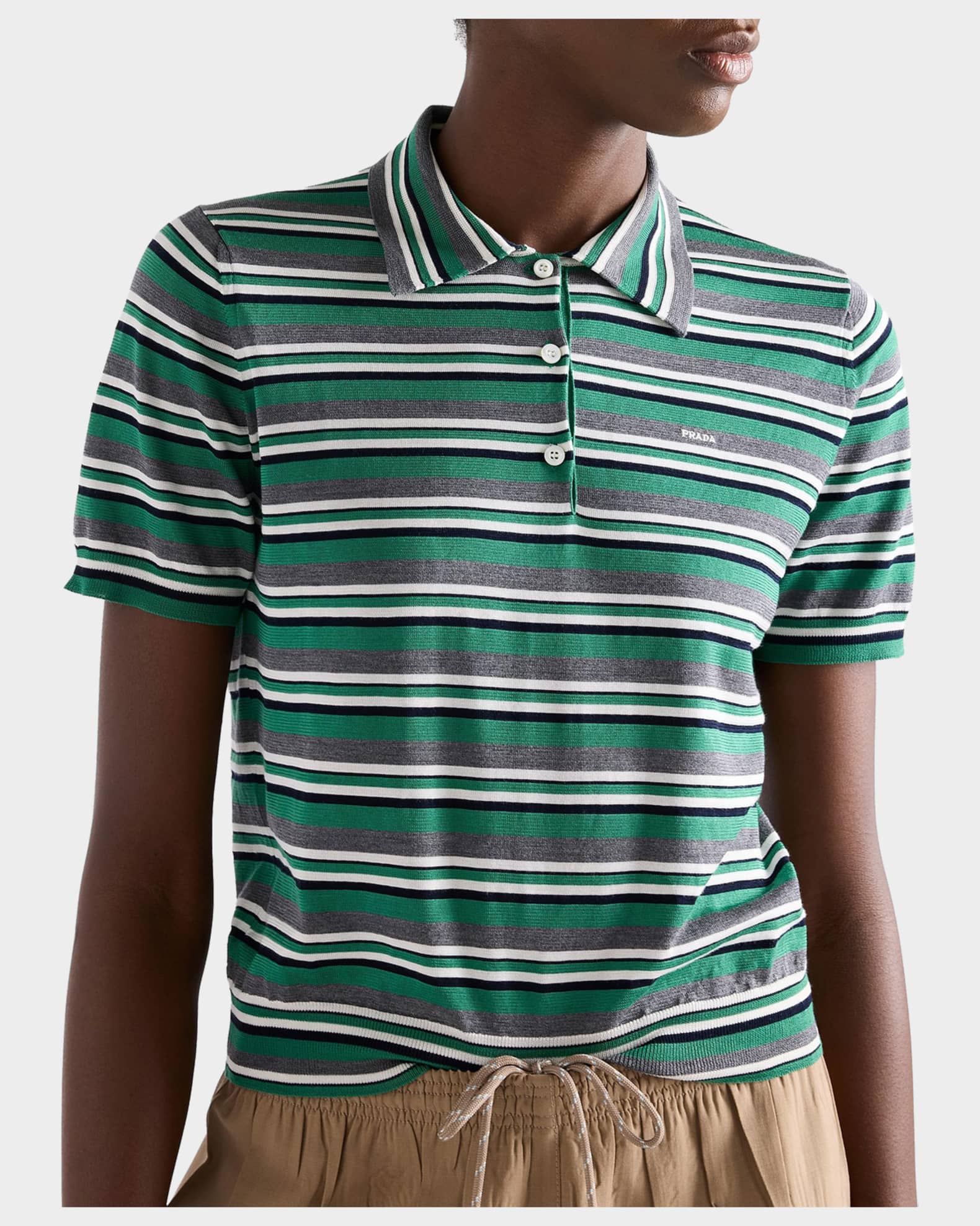 Prada Short-Sleeved Striped Cotton Polo Shirt | Neiman Marcus