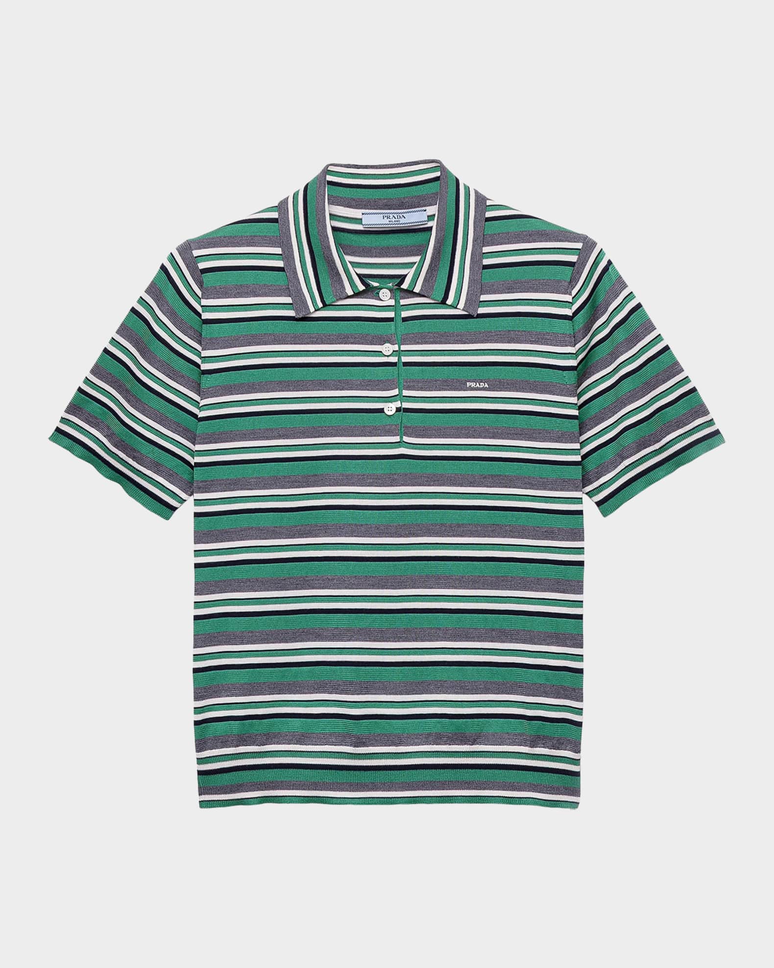 Prada Short-Sleeved Striped Cotton Polo Shirt | Neiman Marcus