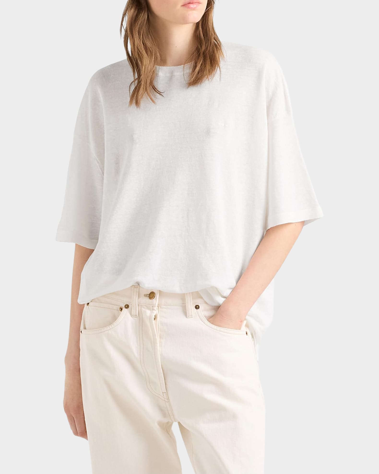 Prada Short-Sleeved Linen T-Shirt | Neiman Marcus