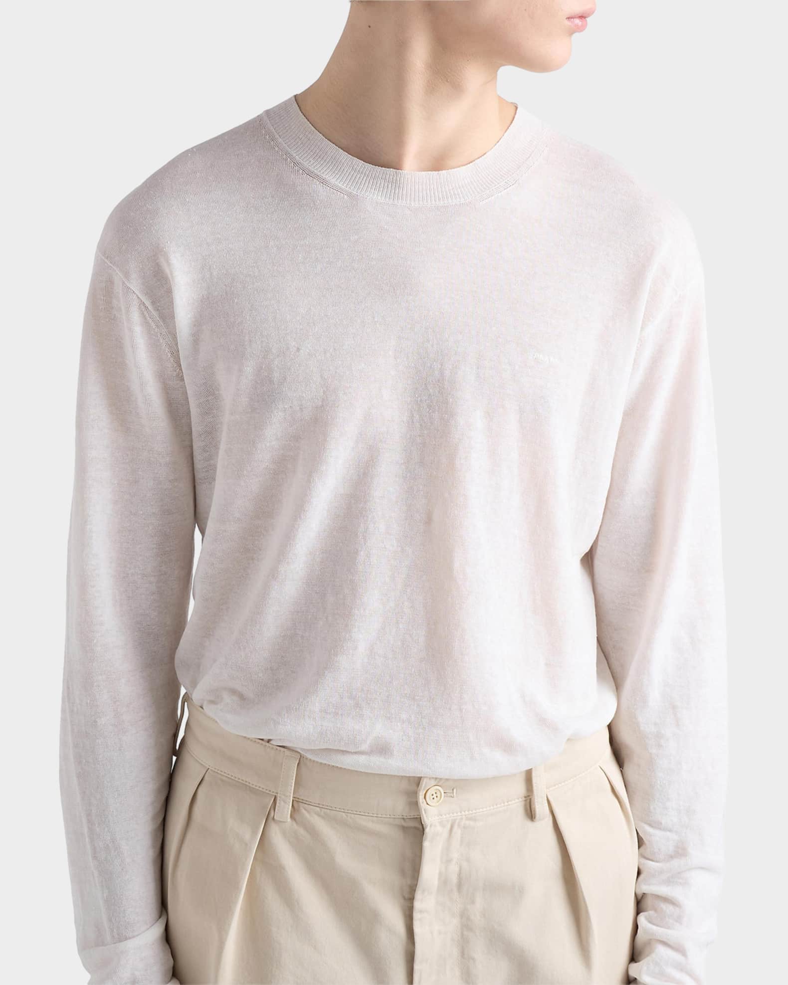 Prada Men's Long-Sleeved Linen & Silk Sweater | Neiman Marcus