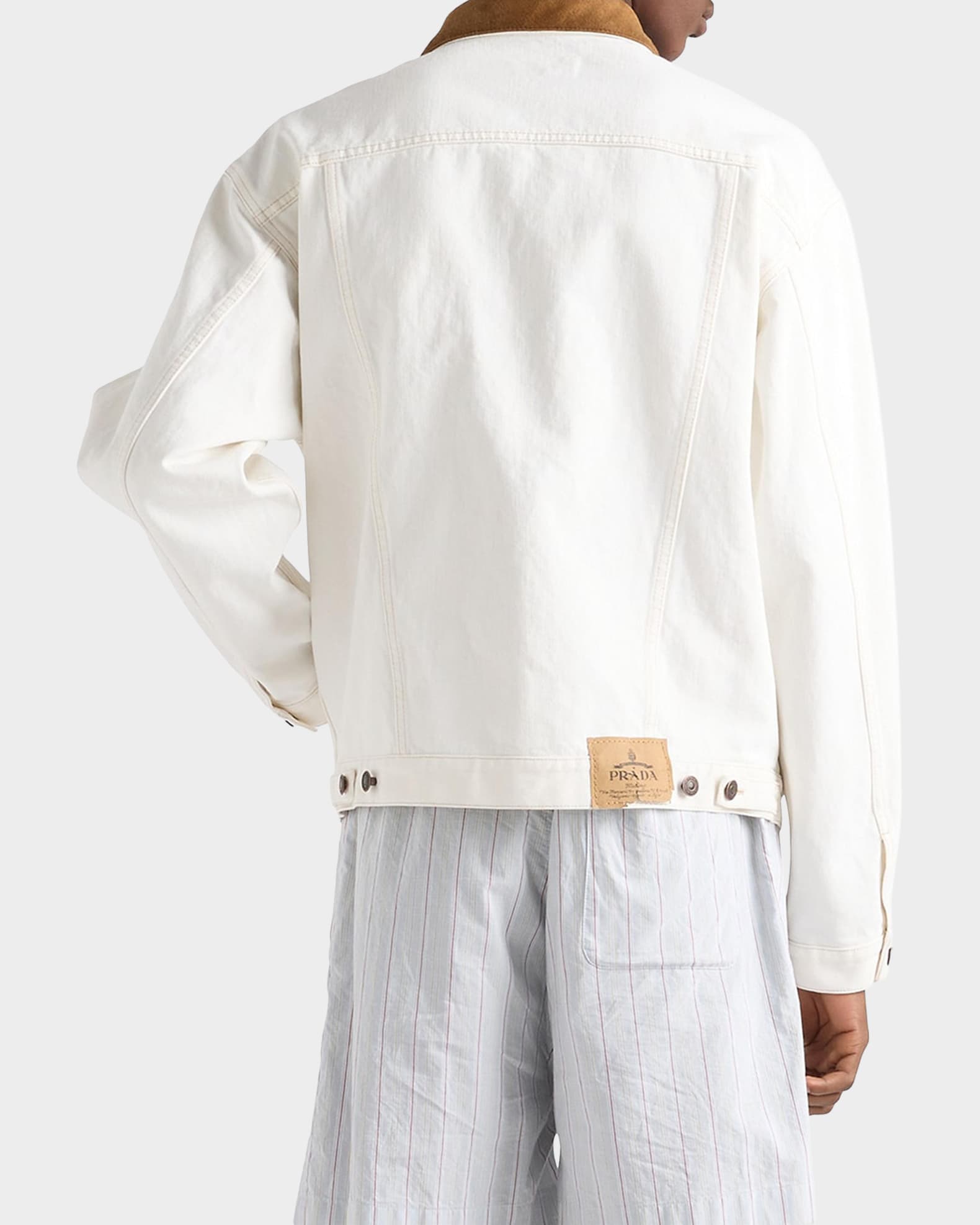Prada Men's Denim Jacket with Leather Collar | Neiman Marcus
