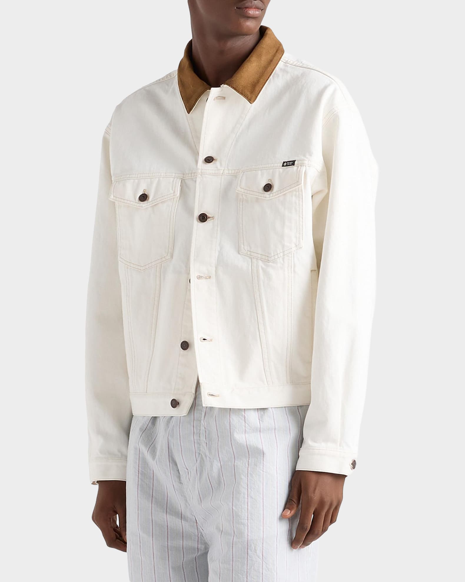 Prada Men's Denim Jacket with Leather Collar | Neiman Marcus