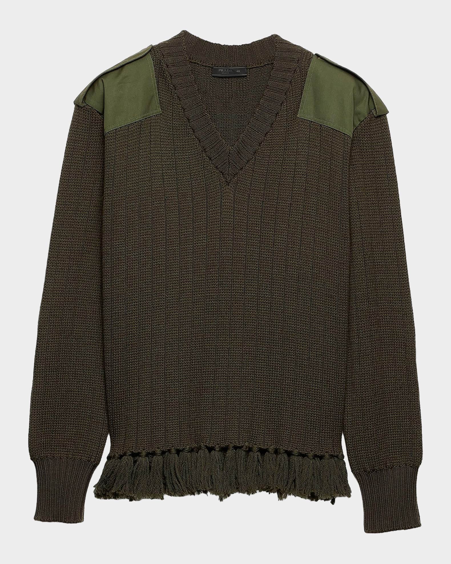 Prada Men's Fringed Wool Sweater | Neiman Marcus