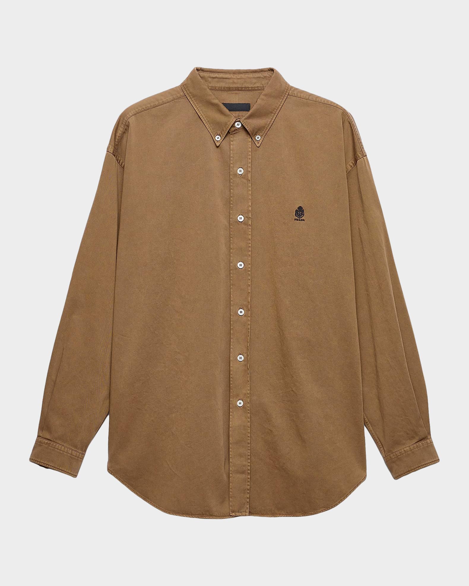 Prada Men's Embroidered-Logo Cotton Shirt | Neiman Marcus