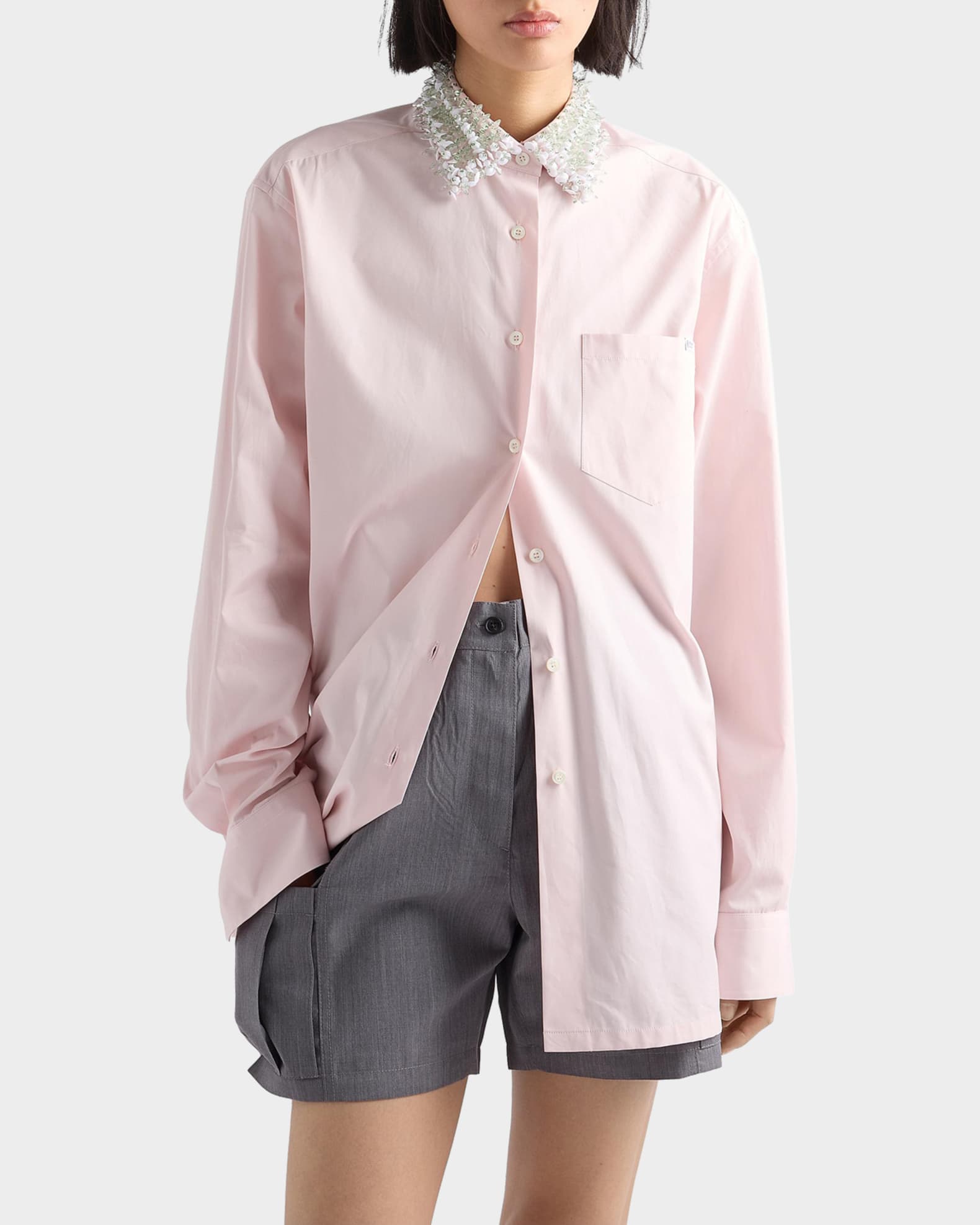Prada Crystal-Embellished Cotton Poplin Shirt | Neiman Marcus
