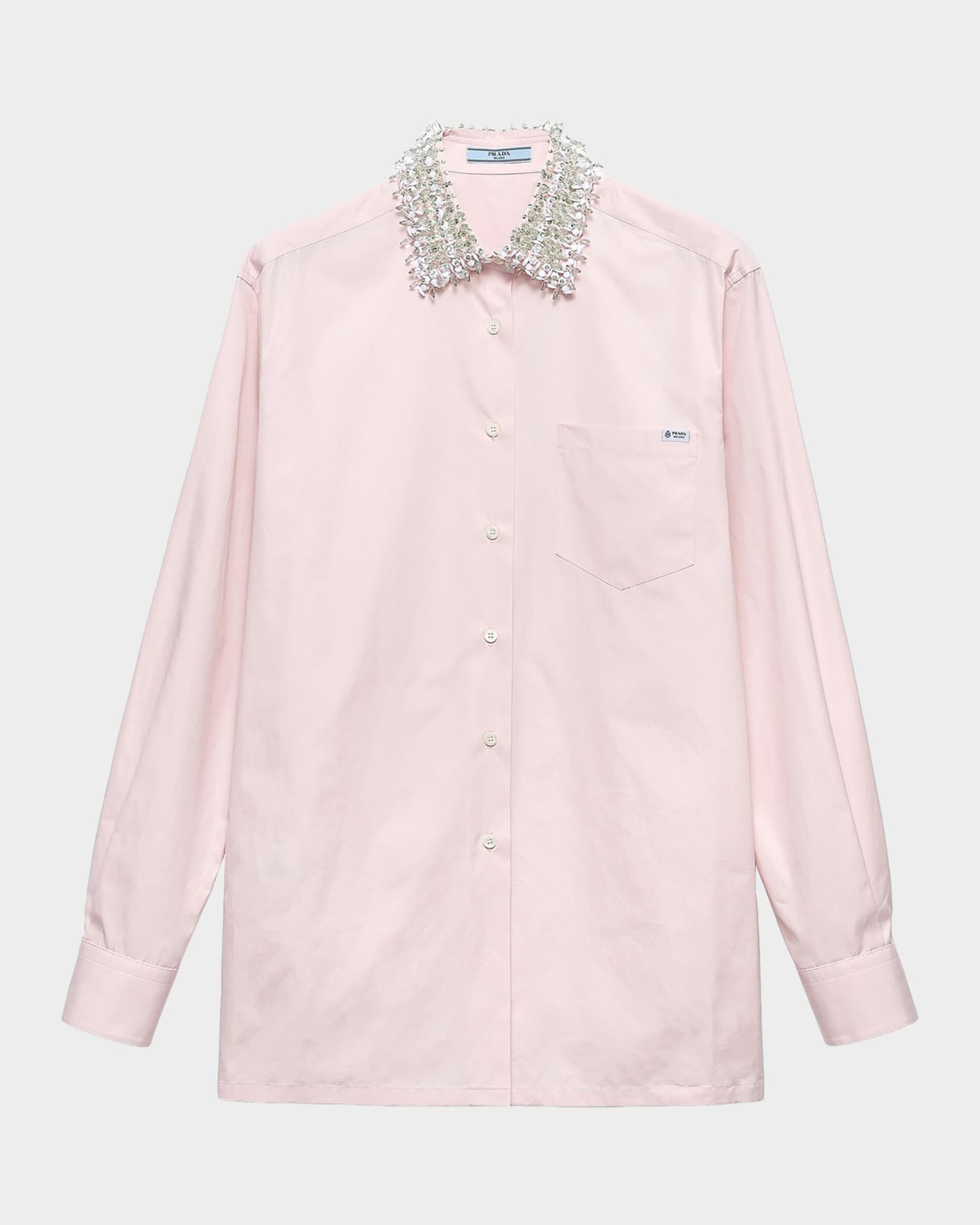Prada Crystal-Embellished Cotton Poplin Shirt | Neiman Marcus