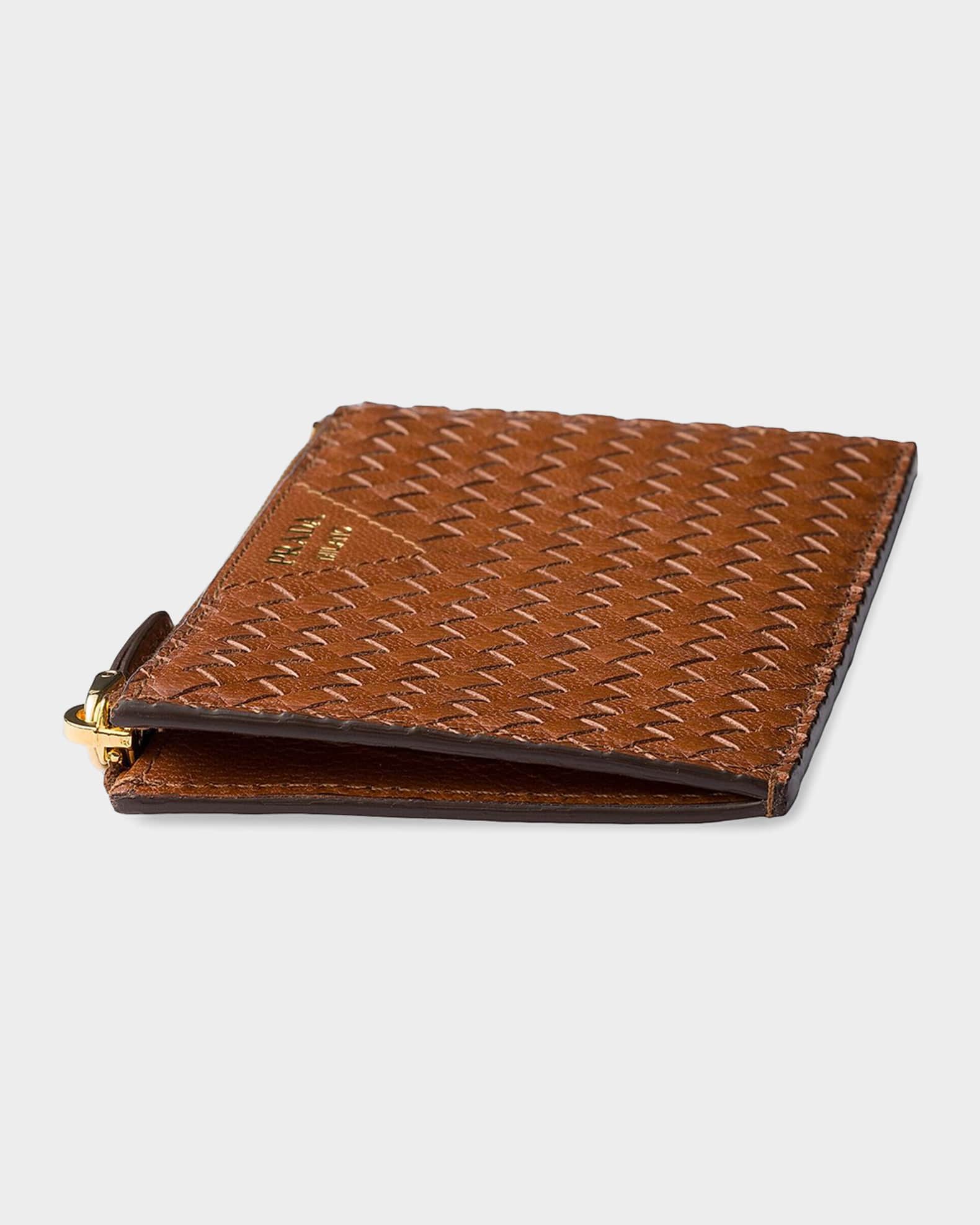 Prada Woven Madras Leather Card Holder | Neiman Marcus