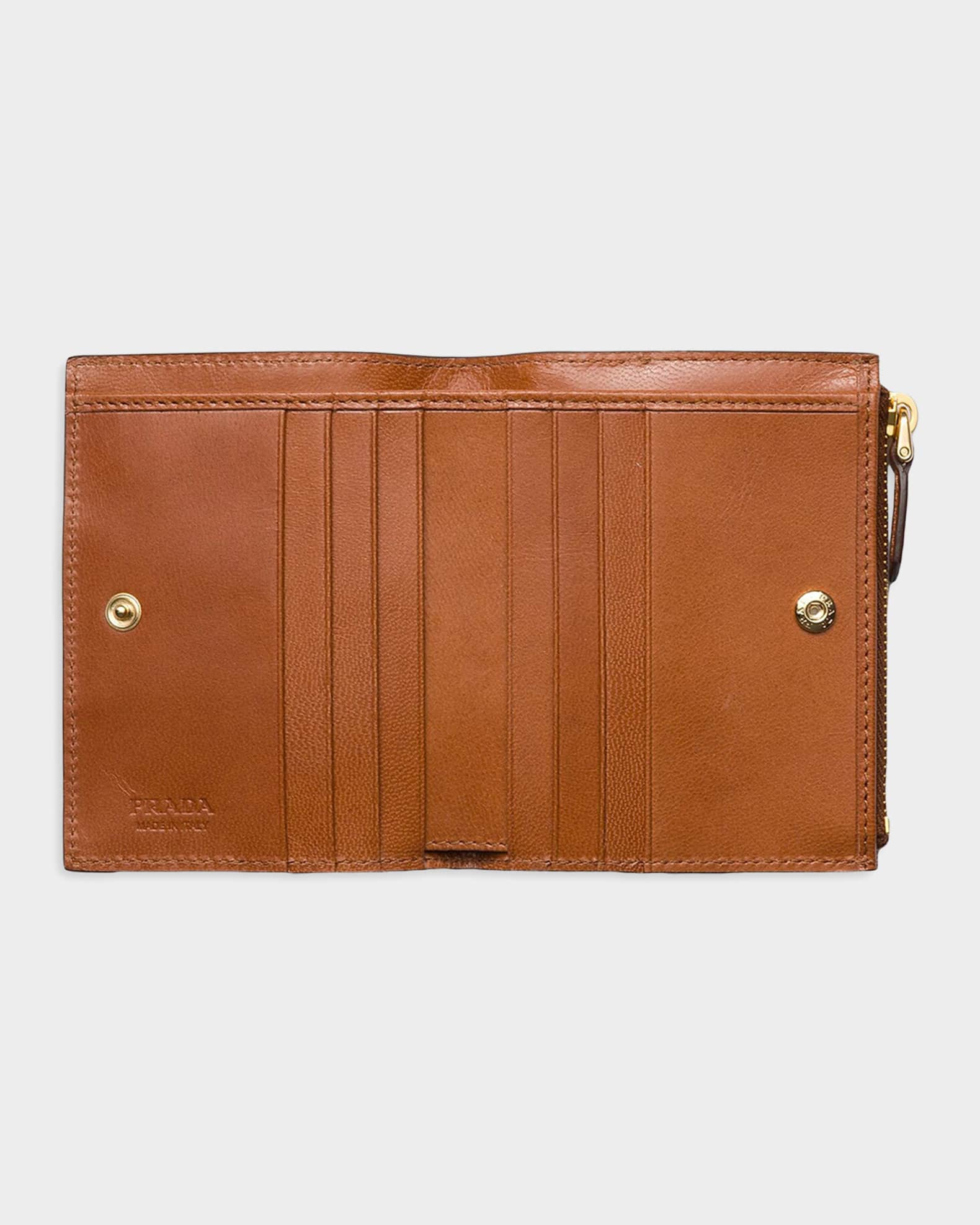 Prada Small Woven Madras Leather Wallet | Neiman Marcus