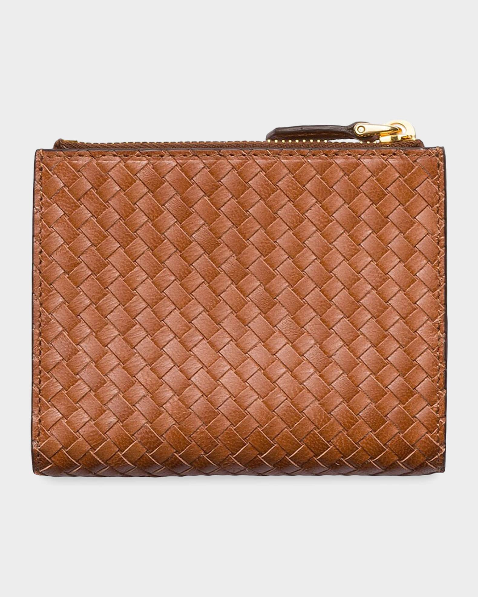 Prada Small Woven Madras Leather Wallet | Neiman Marcus