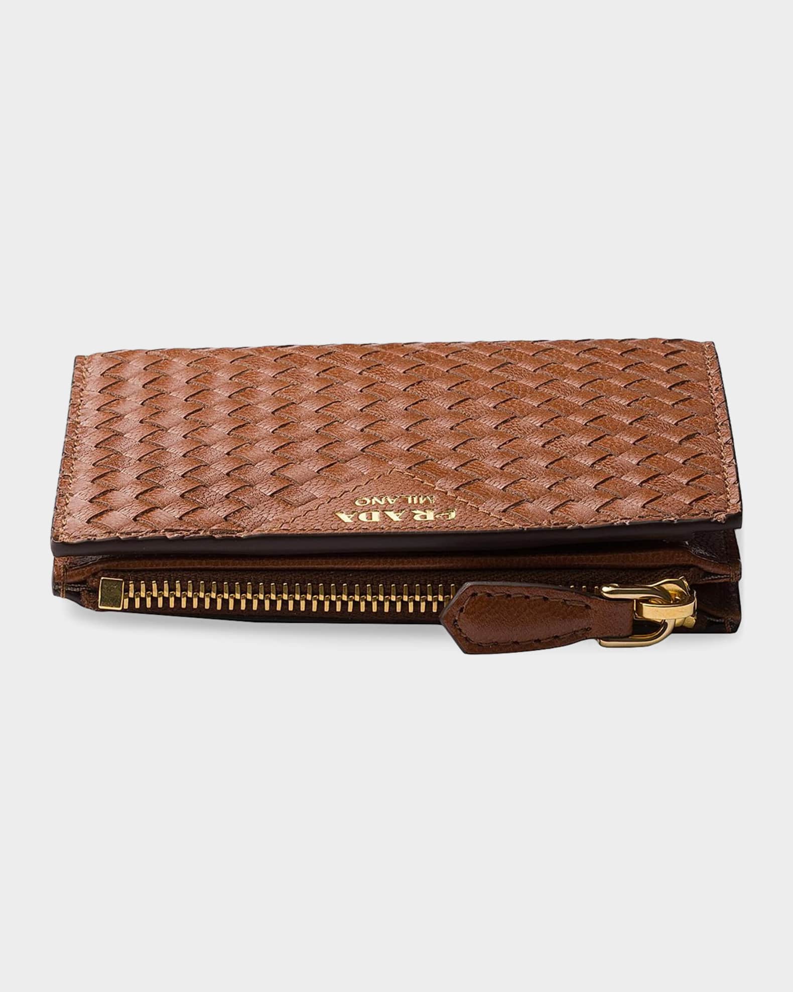 Prada Small Woven Madras Leather Wallet | Neiman Marcus