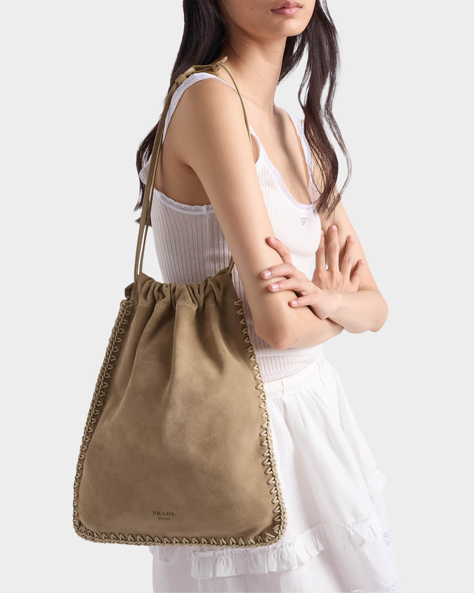 PRADA ナイロンウエストポーチベージュ Prada Prada Wish Suede Pouch Bag | Neiman Marcus