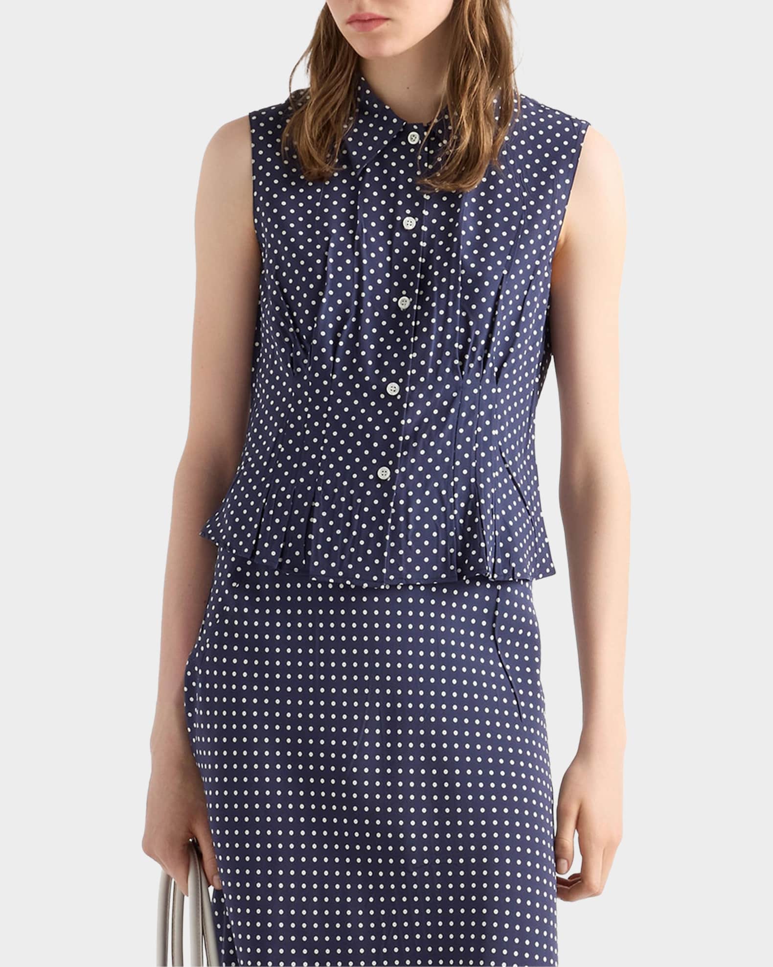 Prada Sleeveless Polka-Dot Marocain Silk Shirt | Neiman Marcus